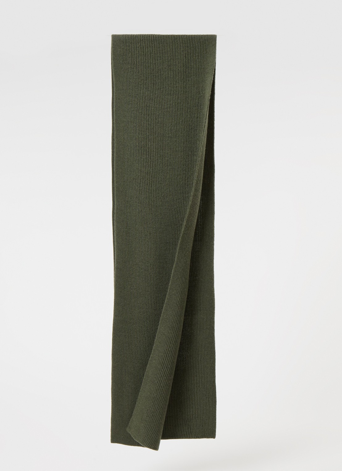 Ralph Lauren Ribgebreide sjaal van wol 180 x 25 cm - voorkant 2 olijfgroen