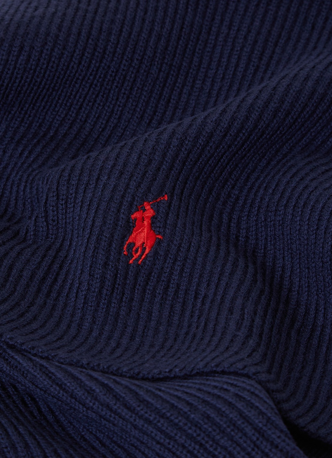 Ralph Lauren Ribgebreide sjaal van wol 180 x 25 cm - detail donkerblauw