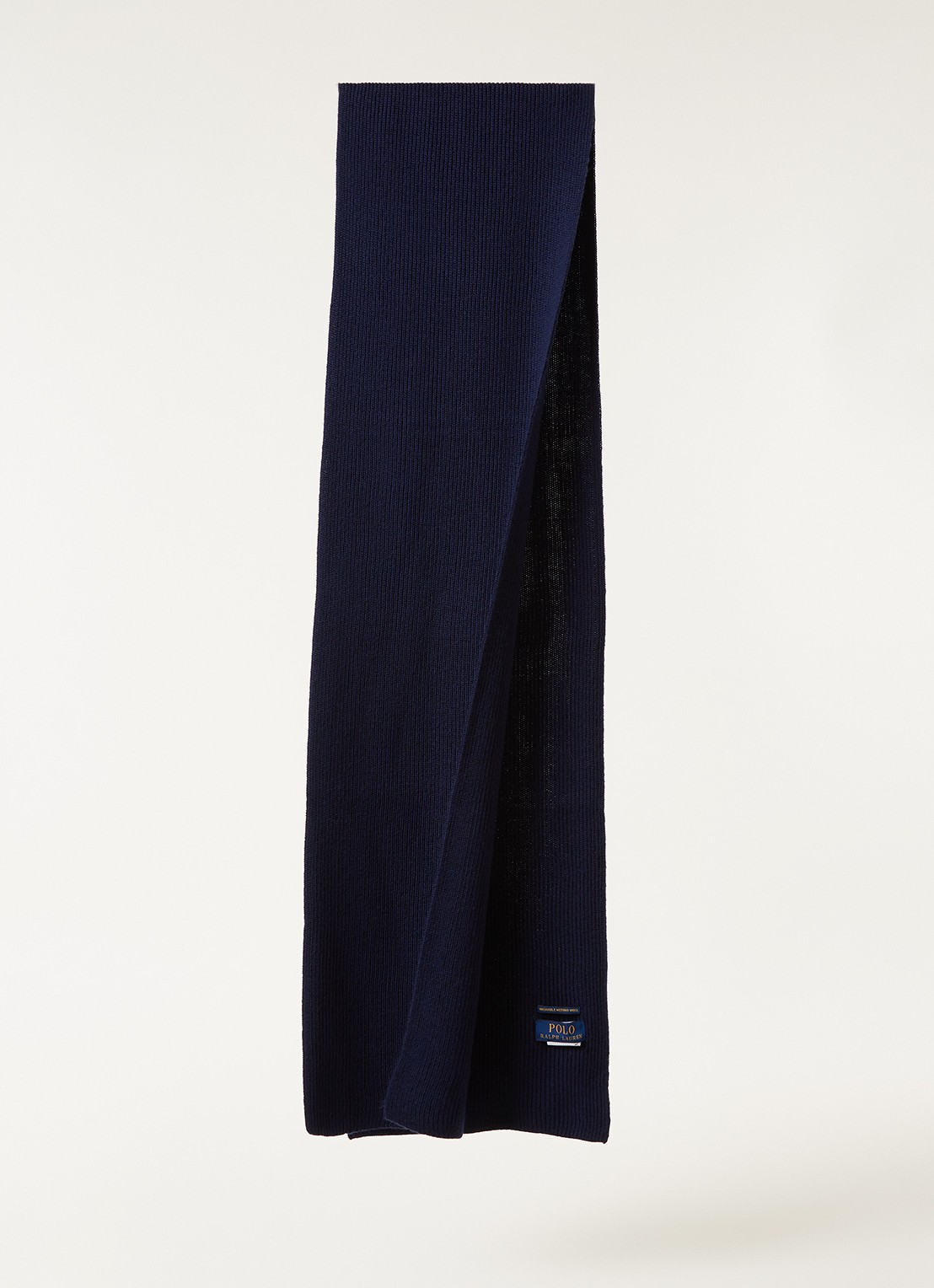 Ralph Lauren Ribgebreide sjaal van wol 180 x 25 cm - voorkant 3 donkerblauw