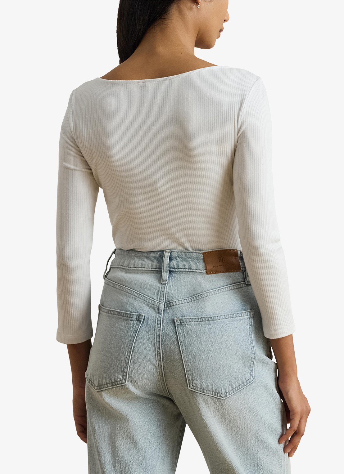 Ralph Lauren Ribgebreide top met boothals - achterkant 3 wit