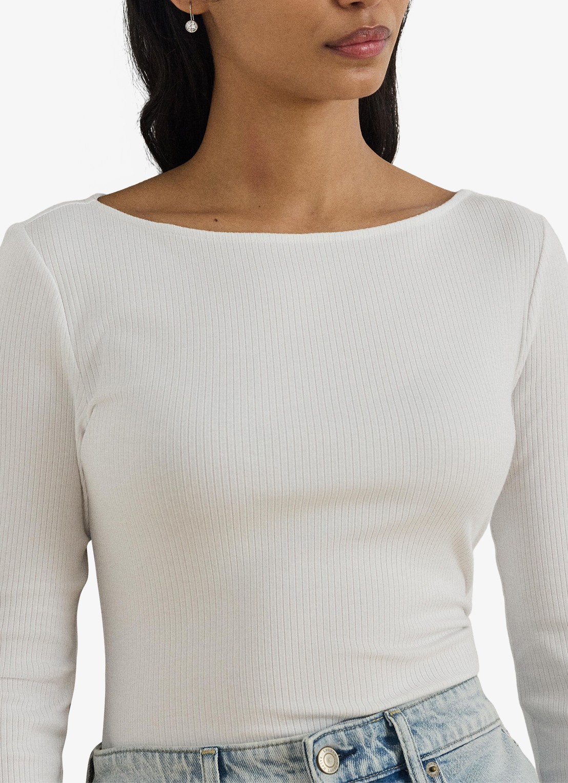 Ralph Lauren Ribgebreide top met boothals - detail 2 wit