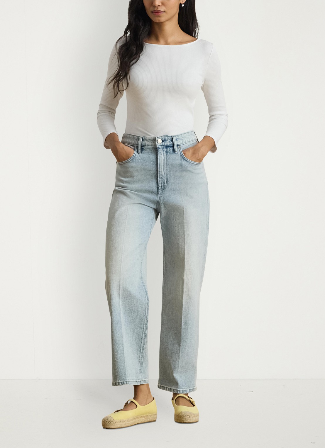 Ralph Lauren Ribgebreide top met boothals - voorkant 5 wit