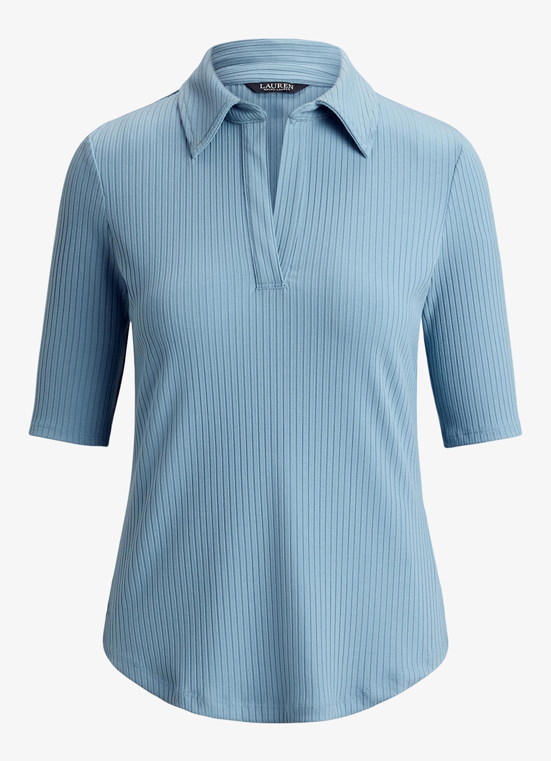 Ralph Lauren Ribgebreide top met kraag - voorkant 3 blue note / blauw
