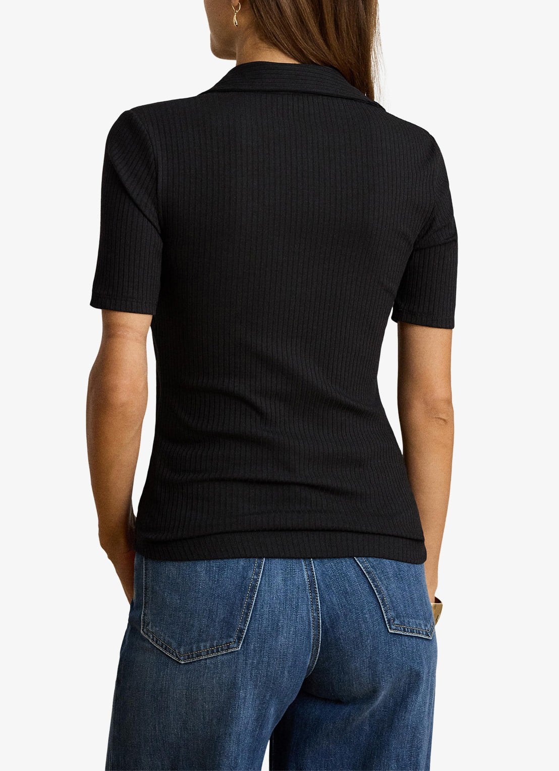 Ralph Lauren Ribgebreide top met kraag - achterkant 5 zwart