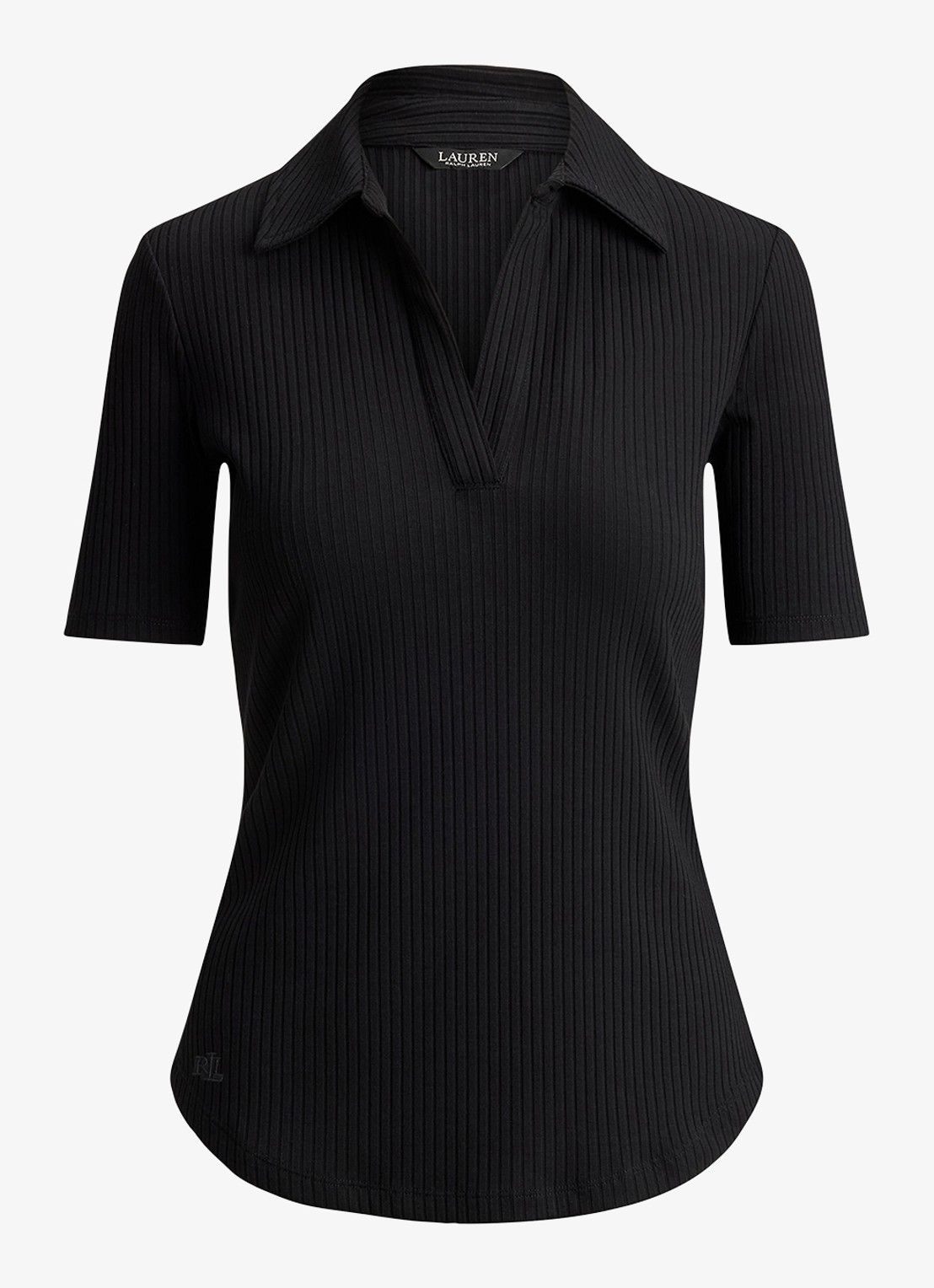 Ralph Lauren Ribgebreide top met kraag - voorkant 3 zwart
