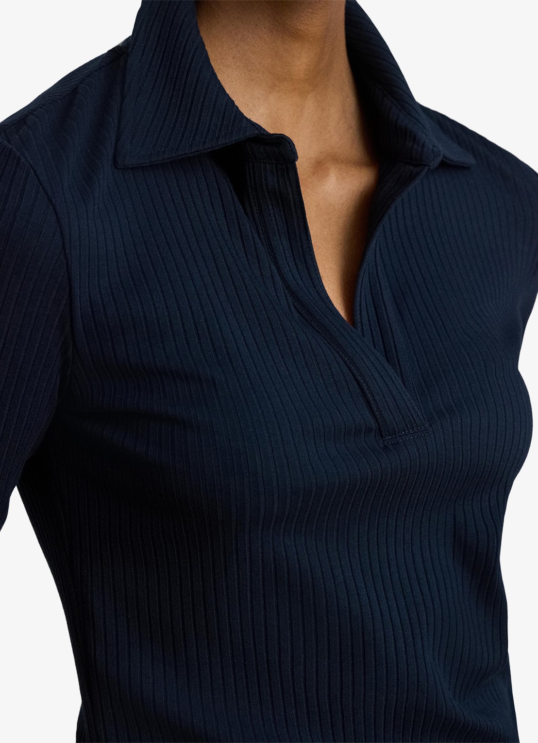 Ralph Lauren Ribgebreide top met kraag - detail 5 lauren navy / blauw