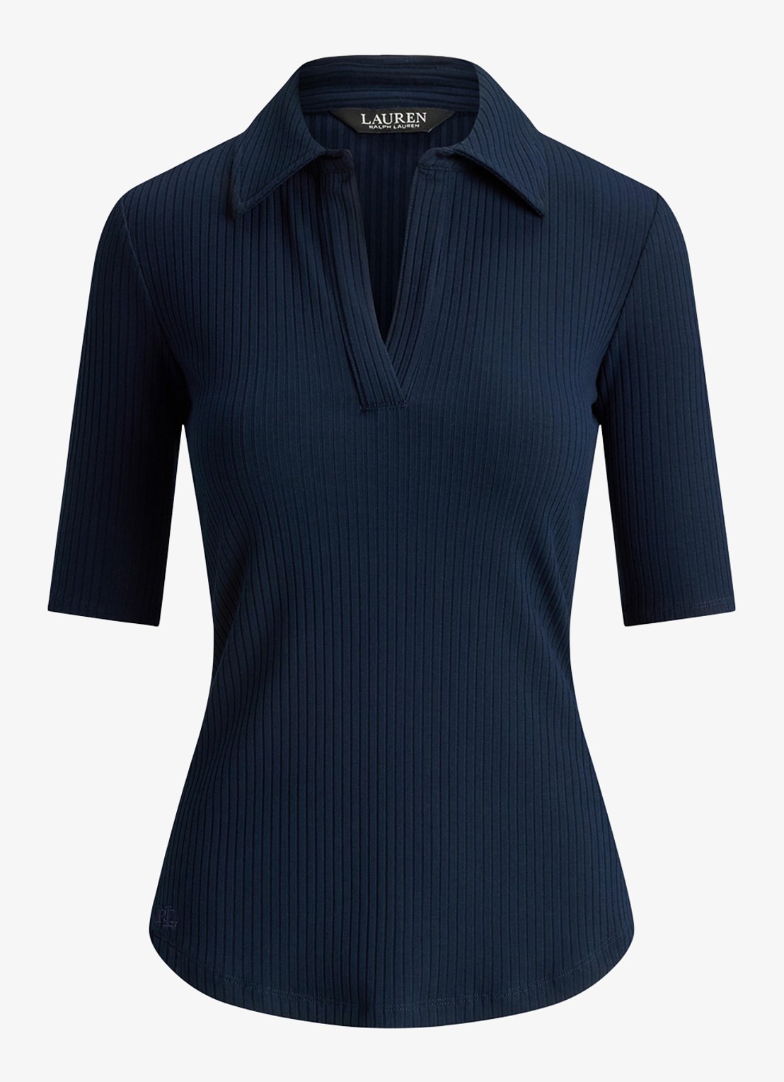Ralph Lauren Ribgebreide top met kraag - voorkant lauren navy / blauw