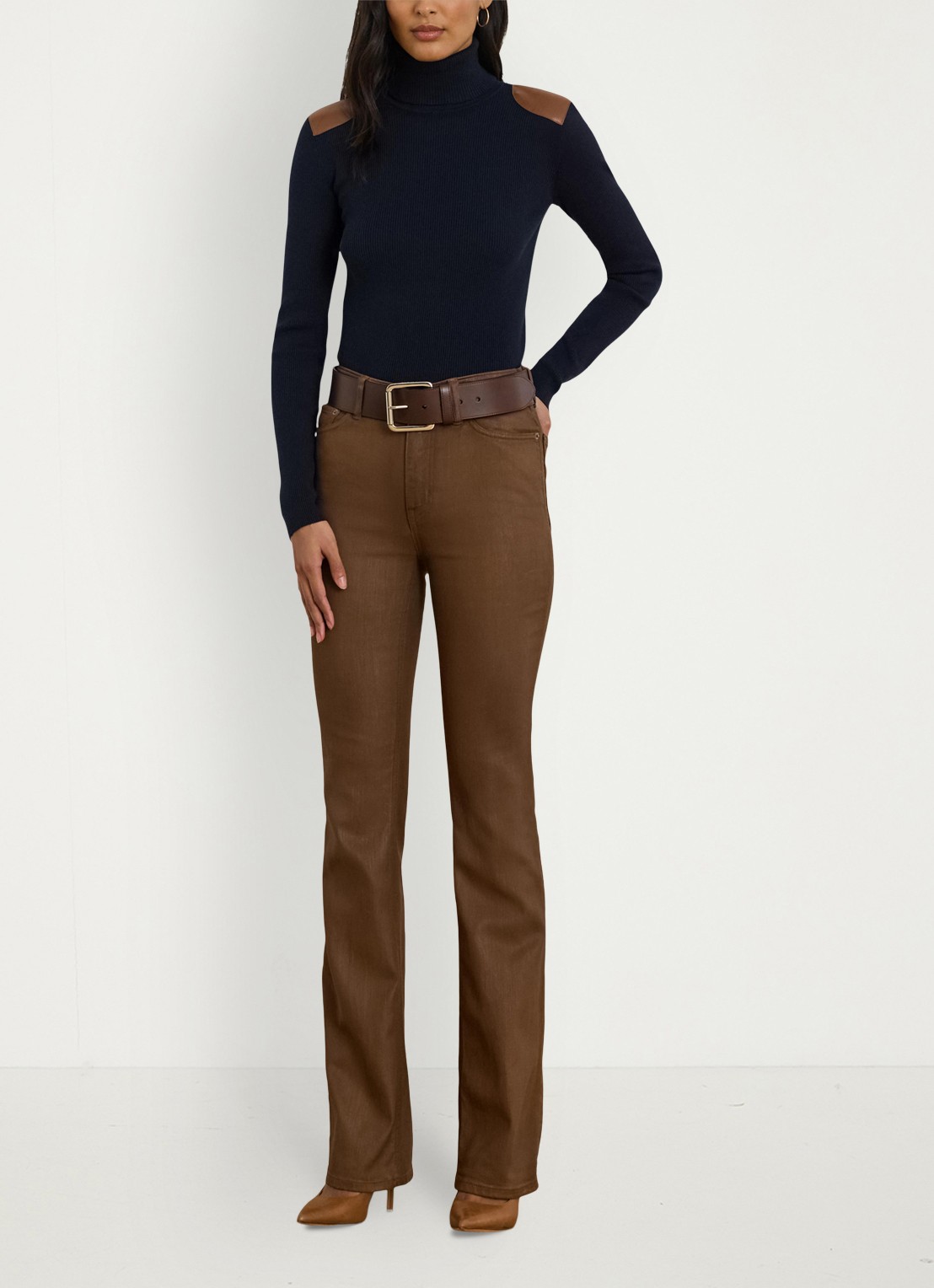 Ralph Lauren Ribgebreide trui met col - voorkant 4 blauw