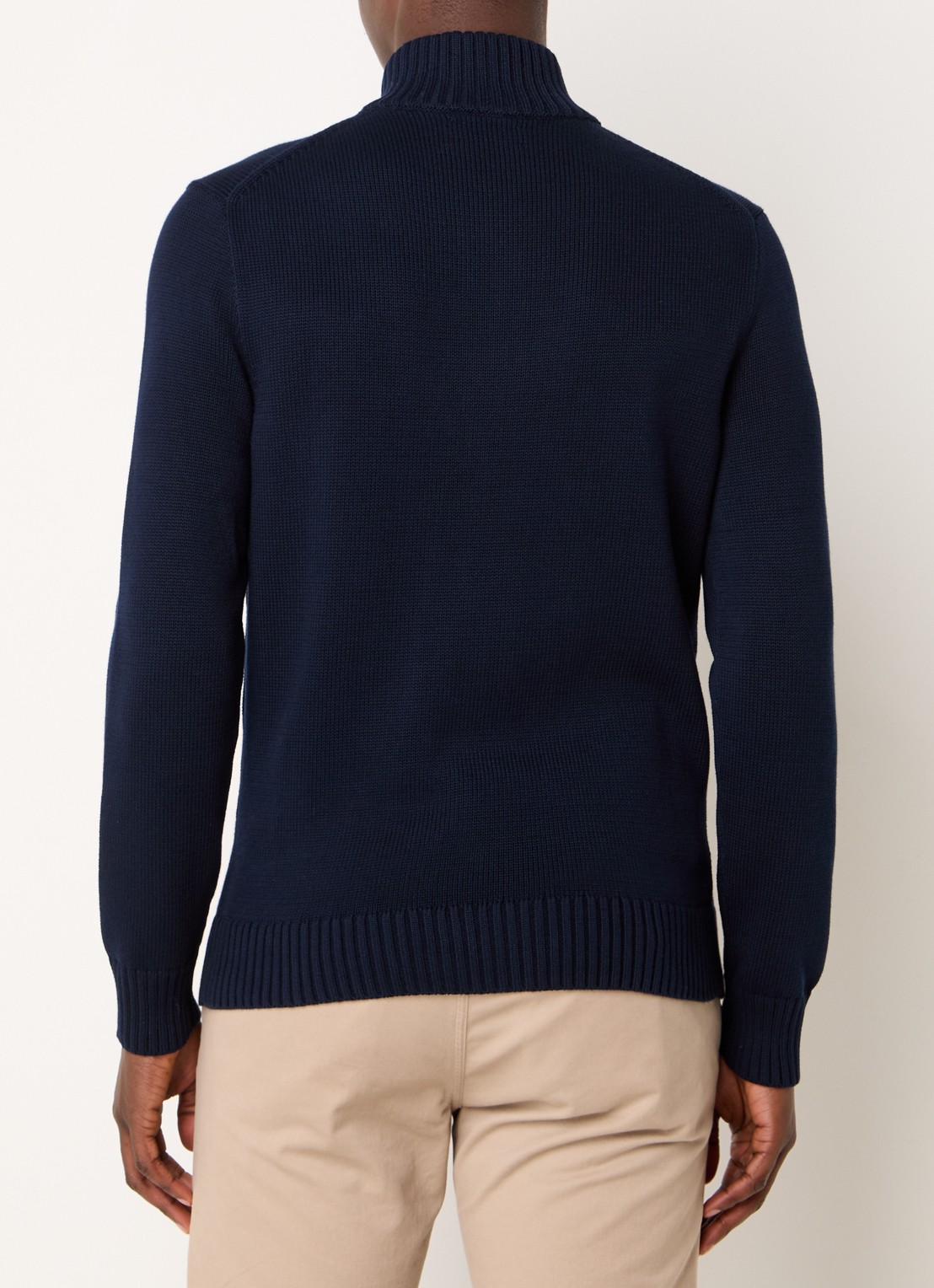 Ralph Lauren Ribgebreide trui met halve rits en logoborduring - achterkant hunter navy/rood pp / donkerblauw