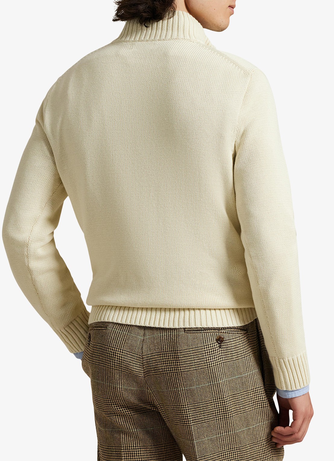 Ralph Lauren Ribgebreide trui met halve rits en logoborduring - achterkant creme
