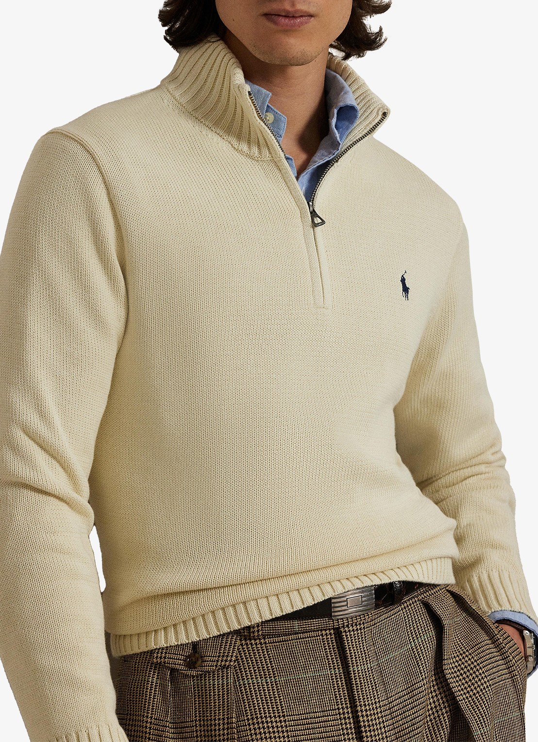 Ralph Lauren Ribgebreide trui met halve rits en logoborduring - detail 3 creme
