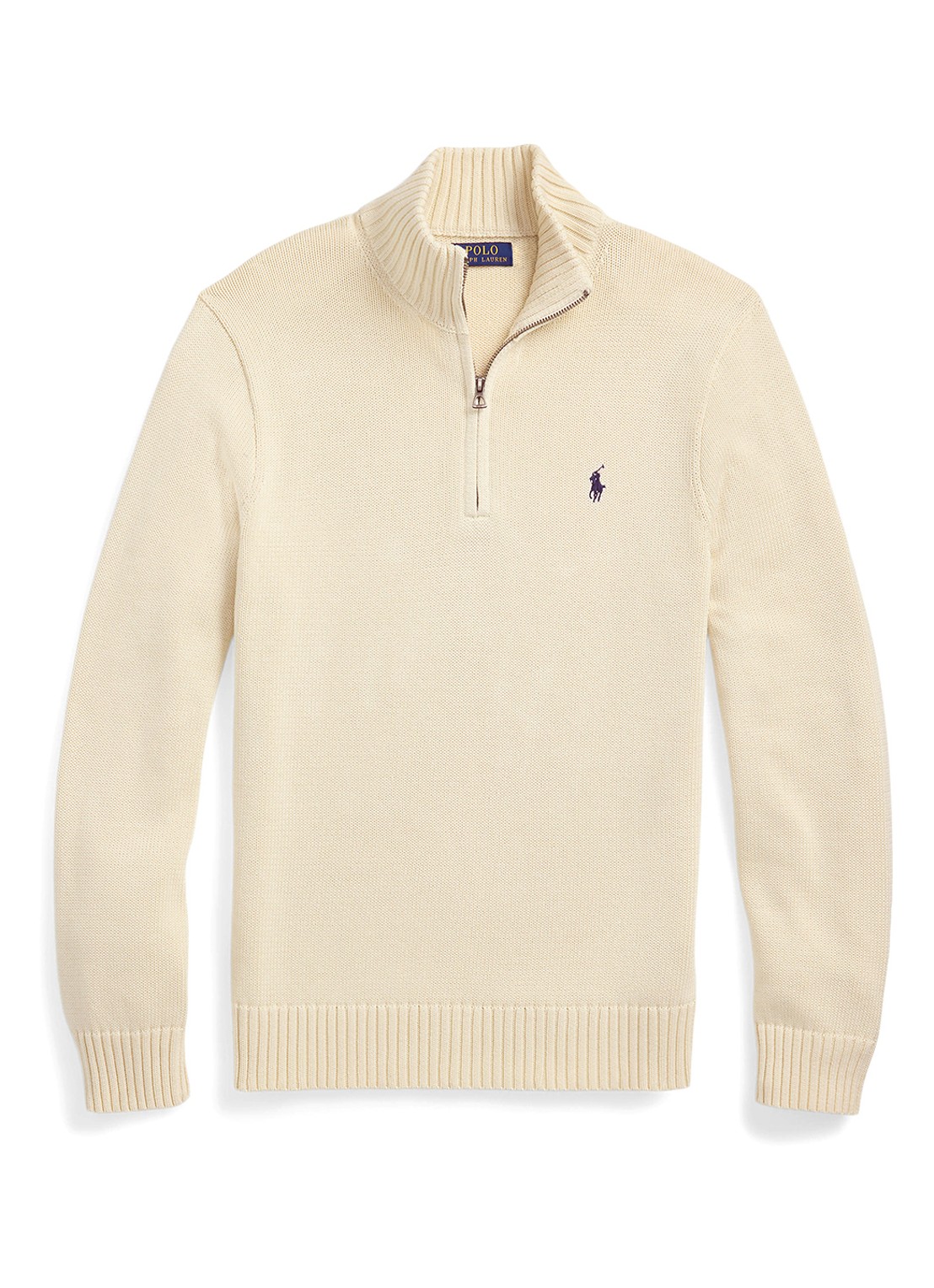 Ralph Lauren Ribgebreide trui met halve rits en logoborduring - voorkant 4 creme