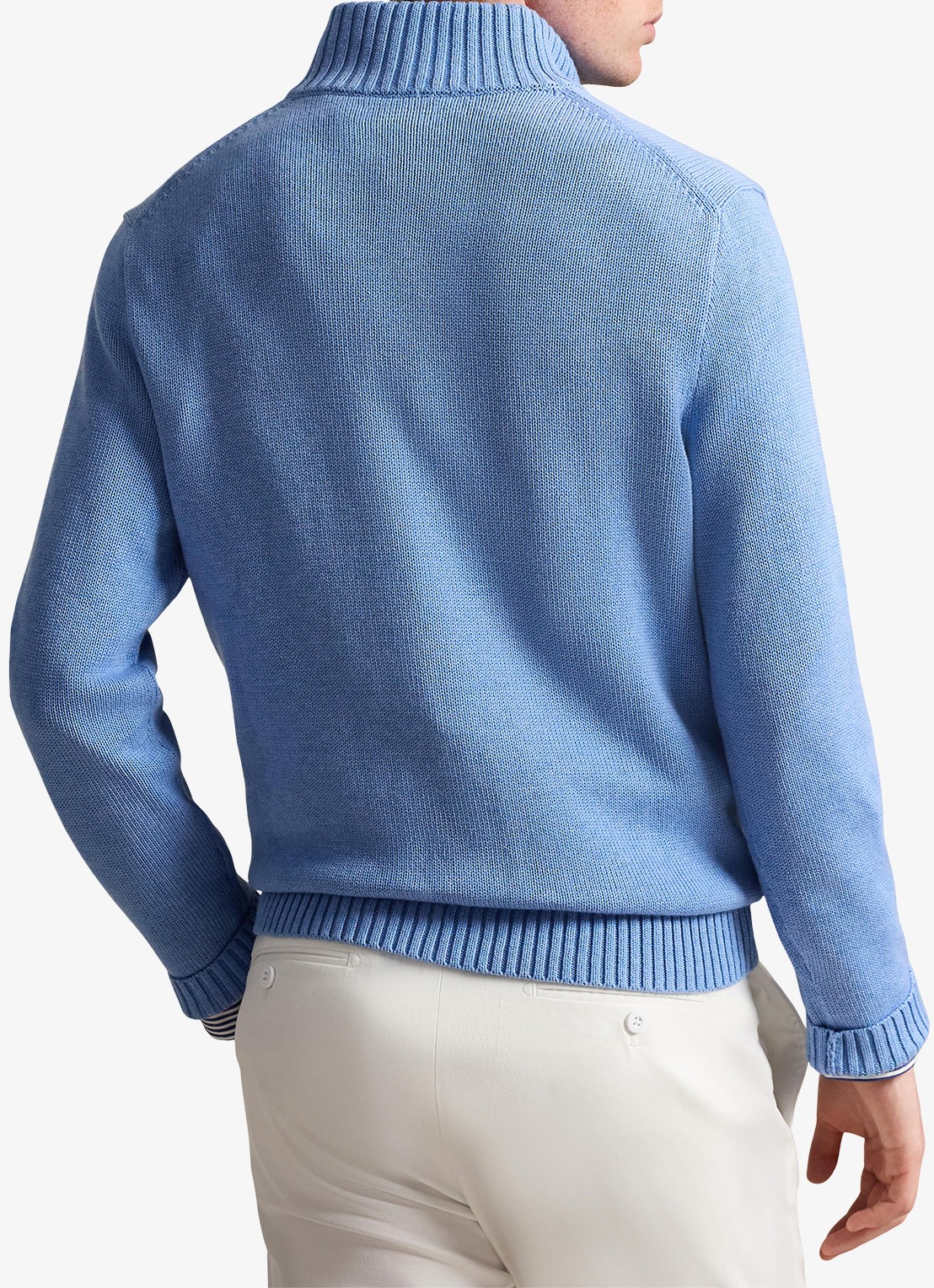 Ralph Lauren Ribgebreide trui met halve rits en logoborduring - achterkant 5 lichtblauw