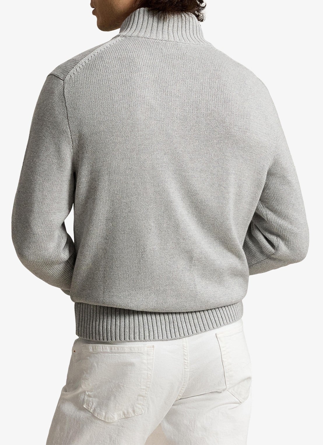 Ralph Lauren Ribgebreide trui met halve rits en logoborduring - achterkant 3 andover heather / grijs