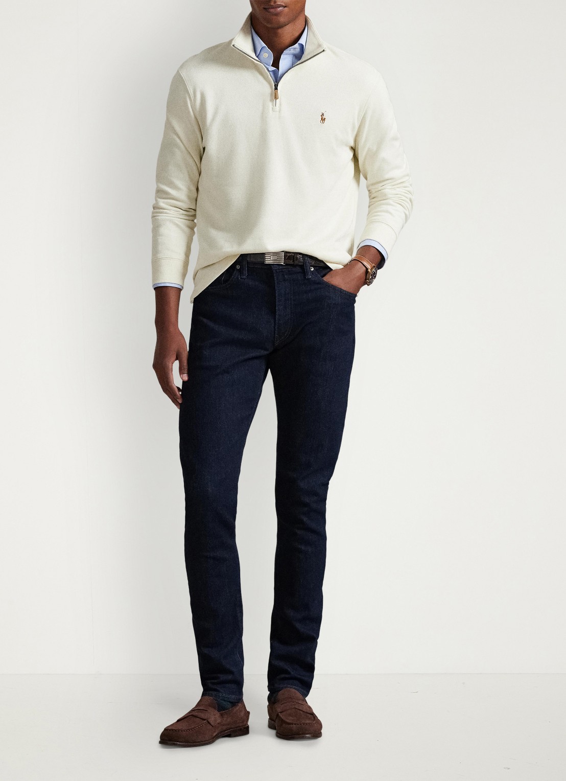 Ralph Lauren Ribgebreide trui met halve rits - detail 2 parchment cream / creme