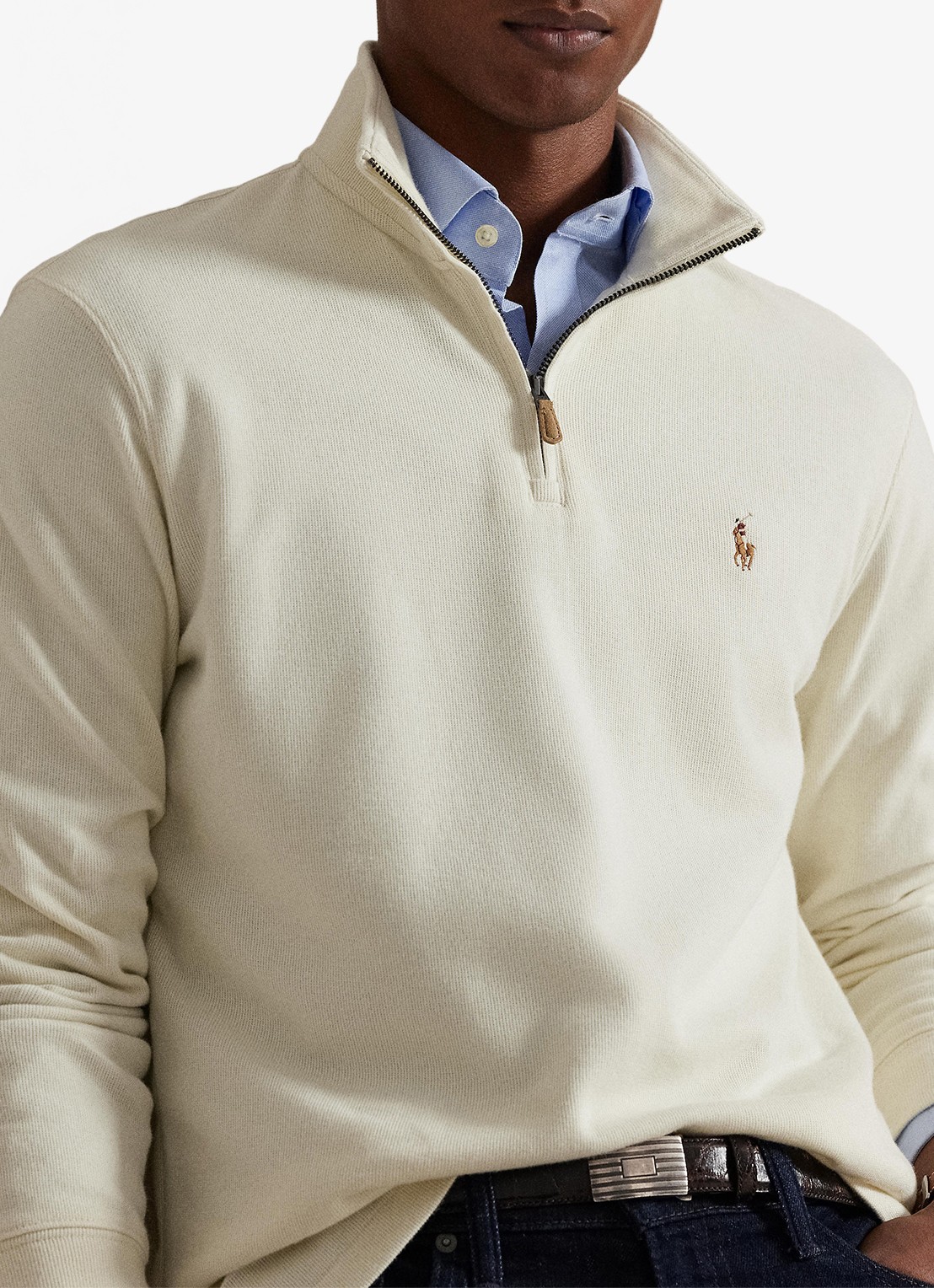 Ralph Lauren Ribgebreide trui met halve rits - detail 3 parchment cream / creme