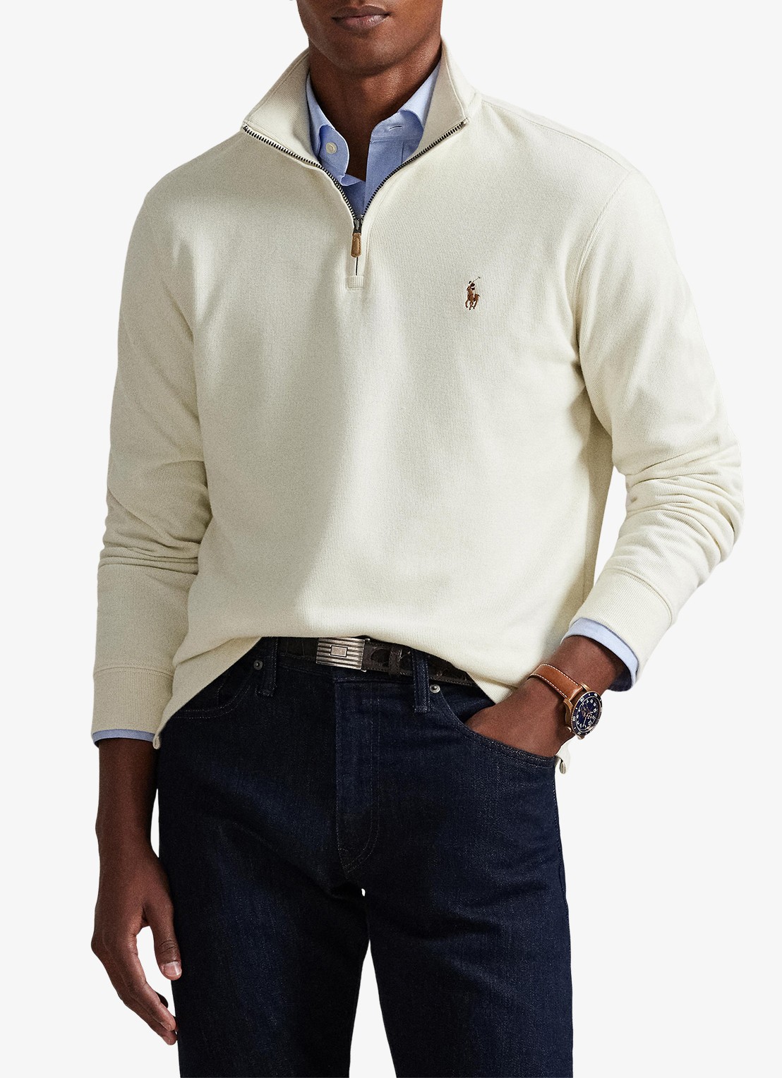 Ralph Lauren Ribgebreide trui met halve rits - voorkant 5 parchment cream / creme