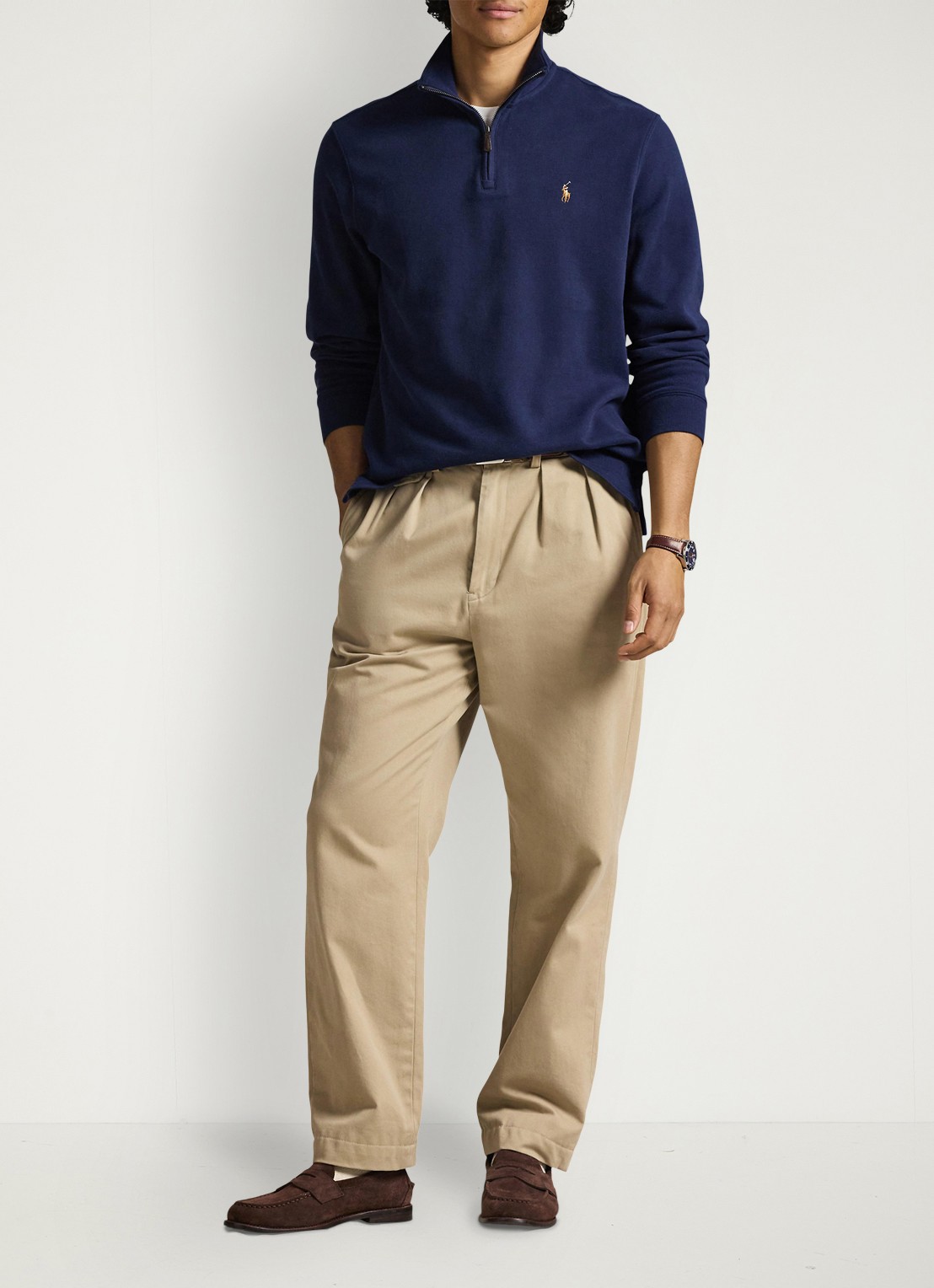 Ralph Lauren Ribgebreide trui met halve rits - voorkant 5 cruise navy / donkerblauw