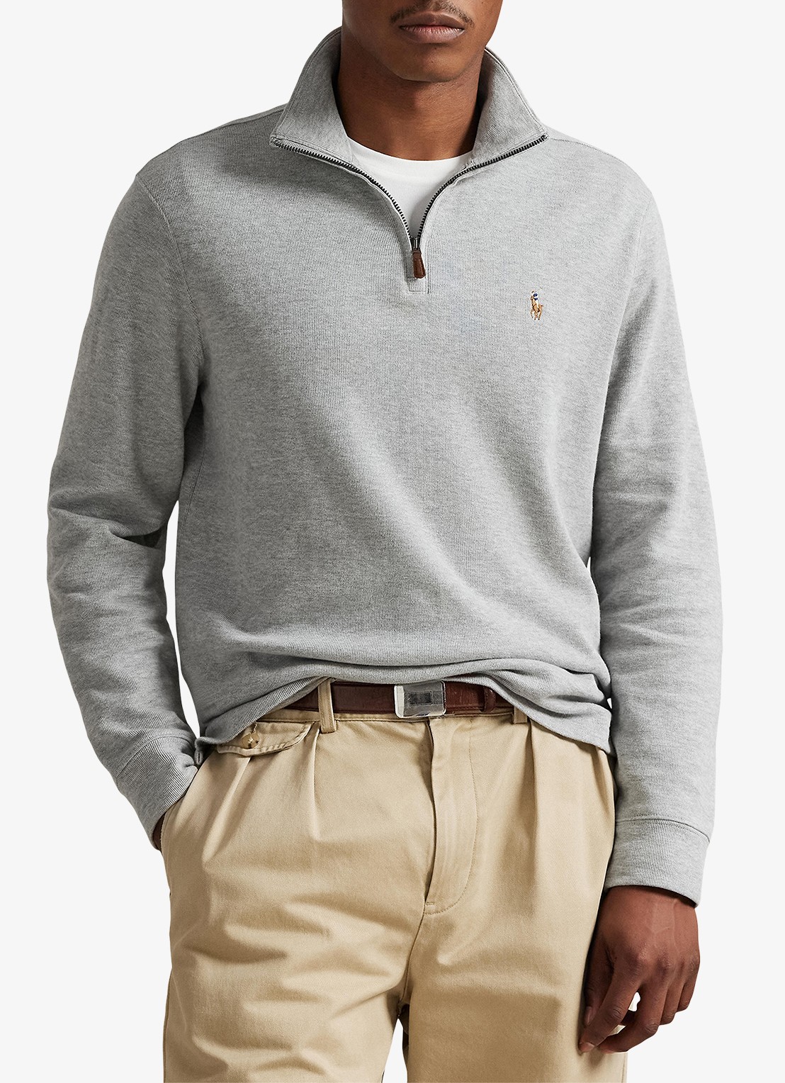 Ralph Lauren Ribgebreide trui met halve rits - detail andover heather / grijs