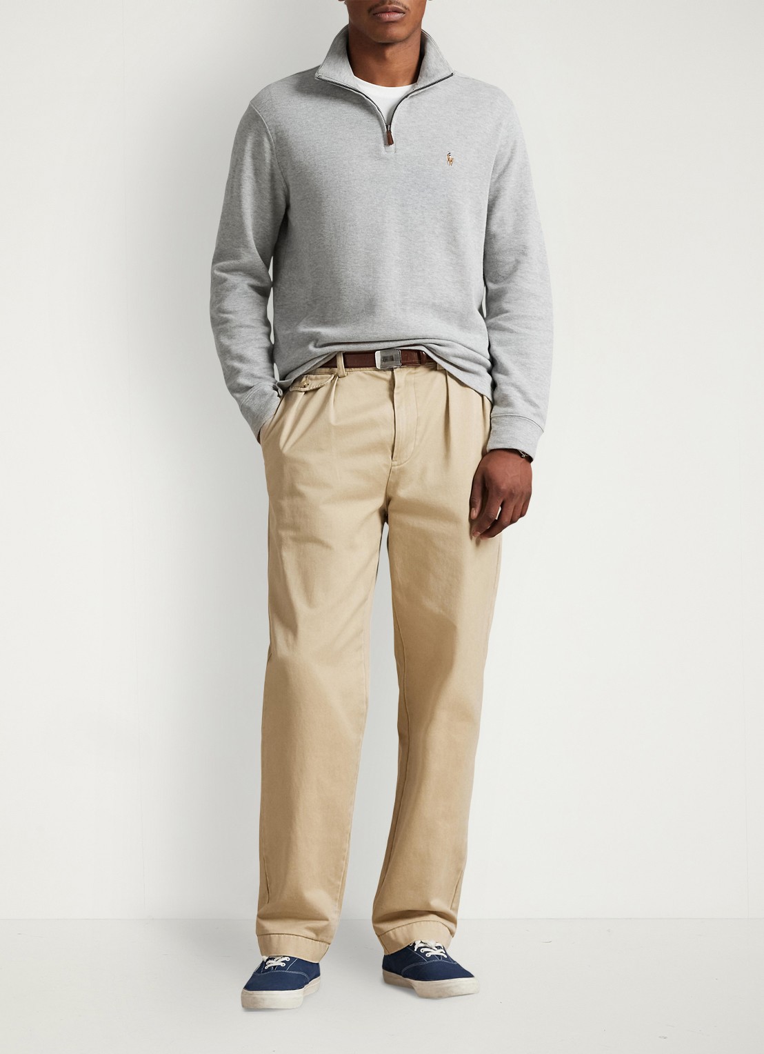 Ralph Lauren Ribgebreide trui met halve rits - voorkant 4 andover heather / grijs