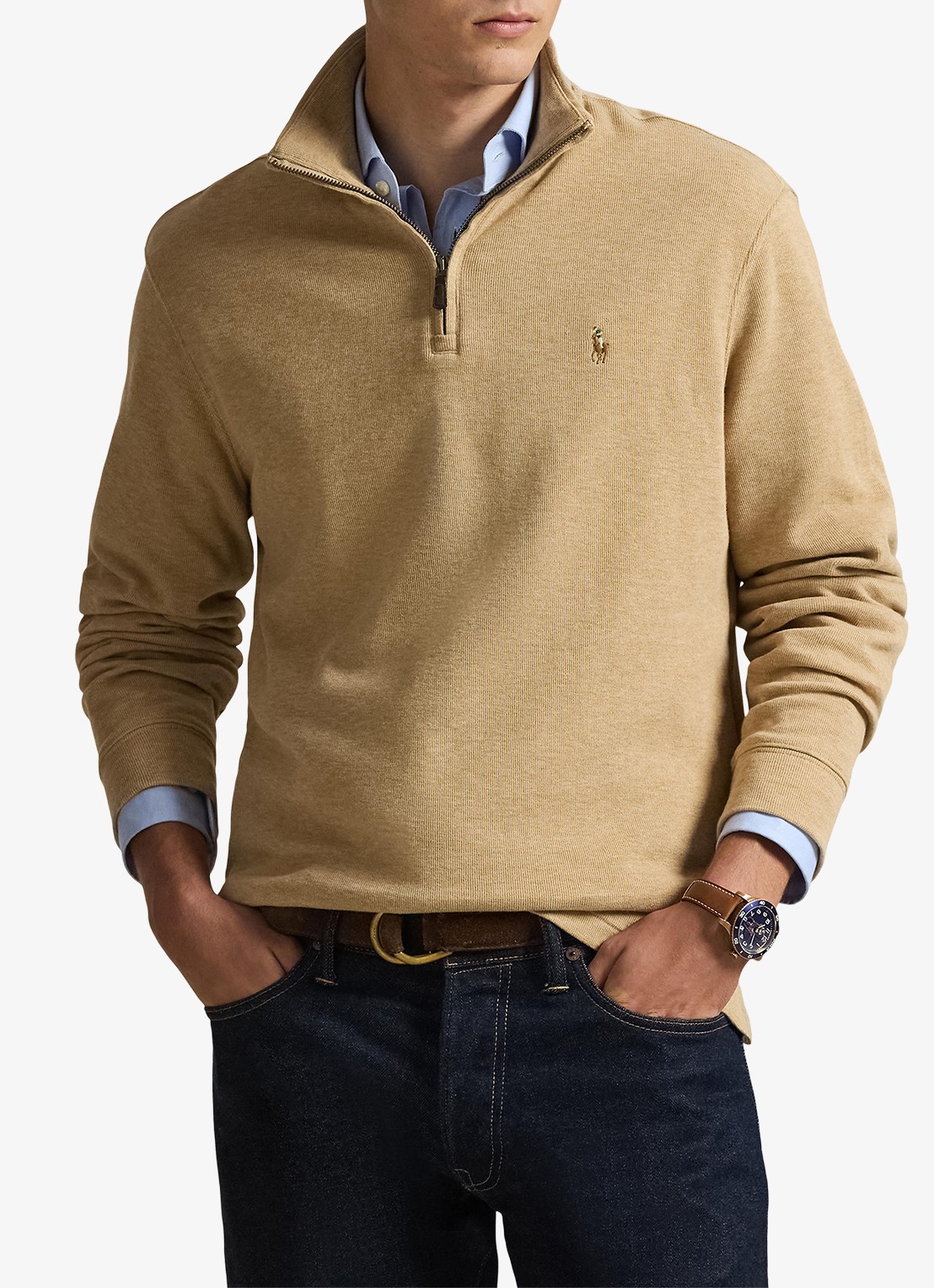 Ralph Lauren Ribgebreide trui met halve rits - detail 4 classic camel / camel