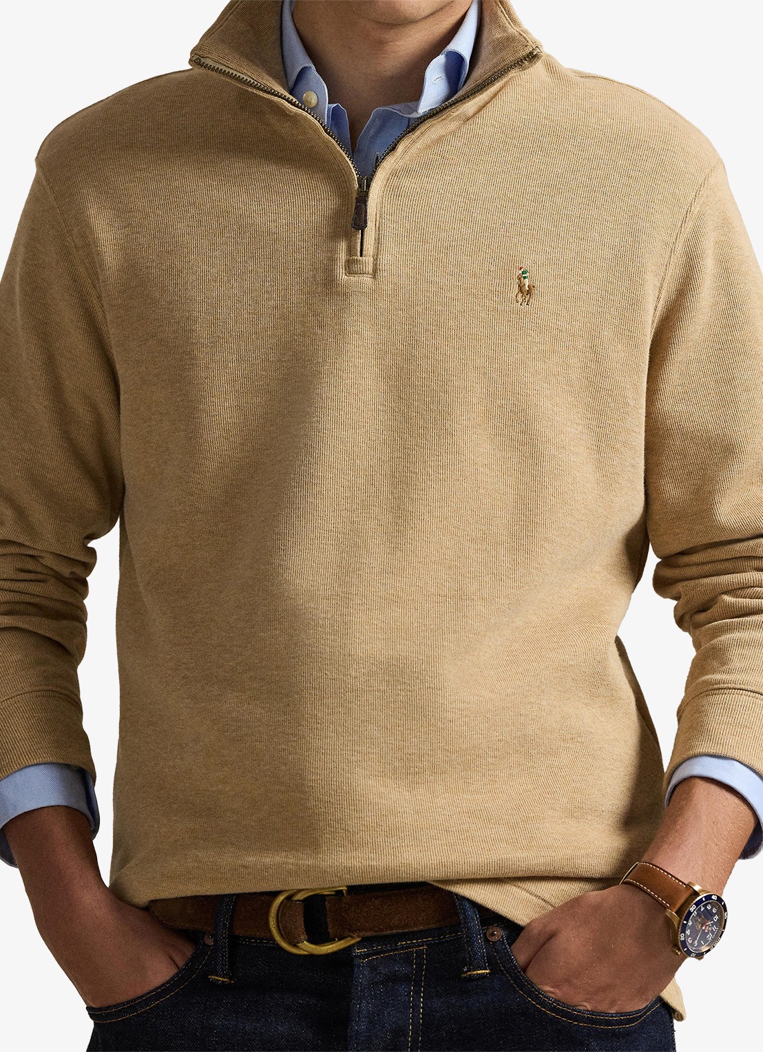 Ralph Lauren Ribgebreide trui met halve rits - detail 5 classic camel / camel