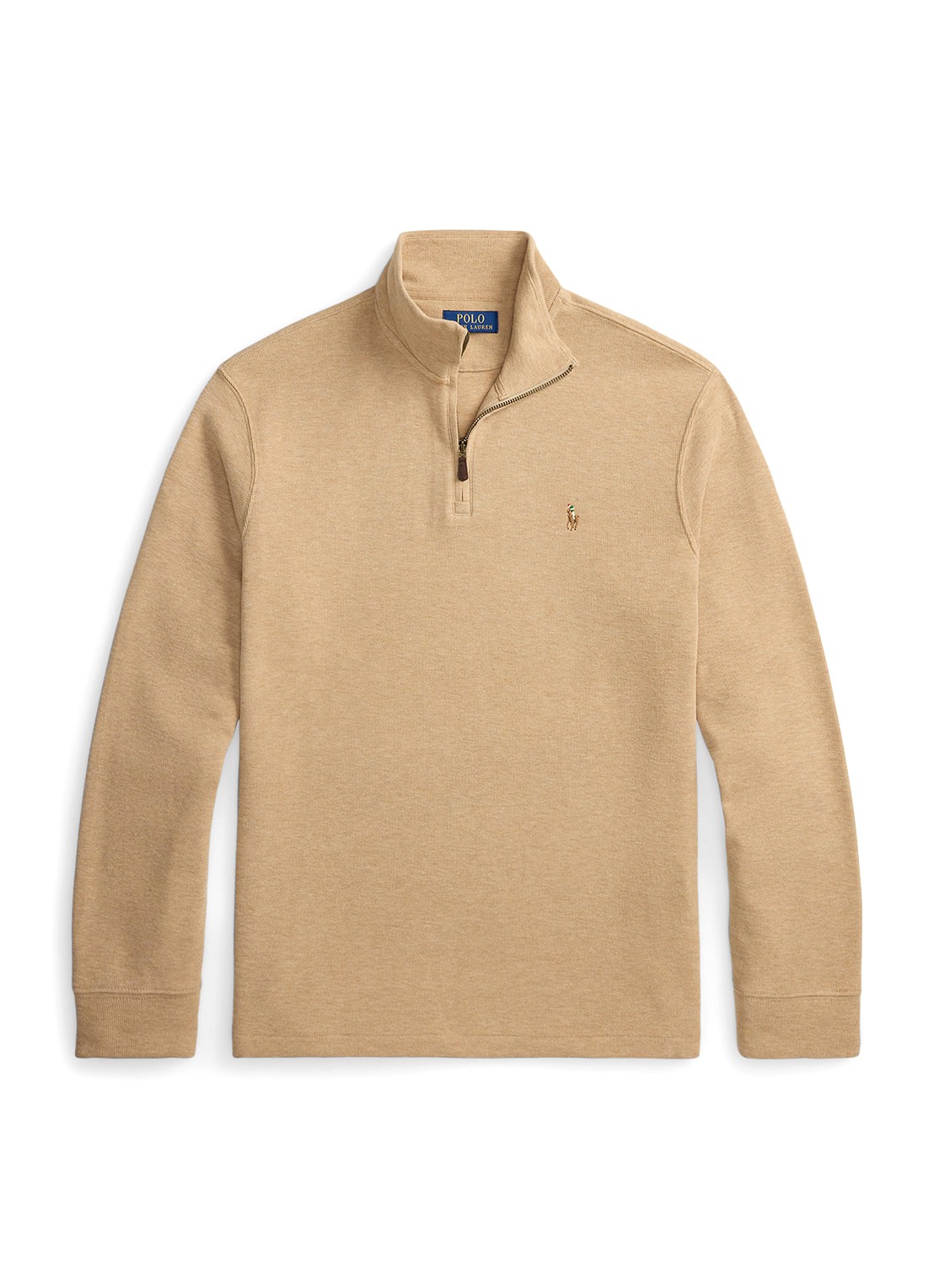 Ralph Lauren Ribgebreide trui met halve rits - voorkant 2 classic camel / camel