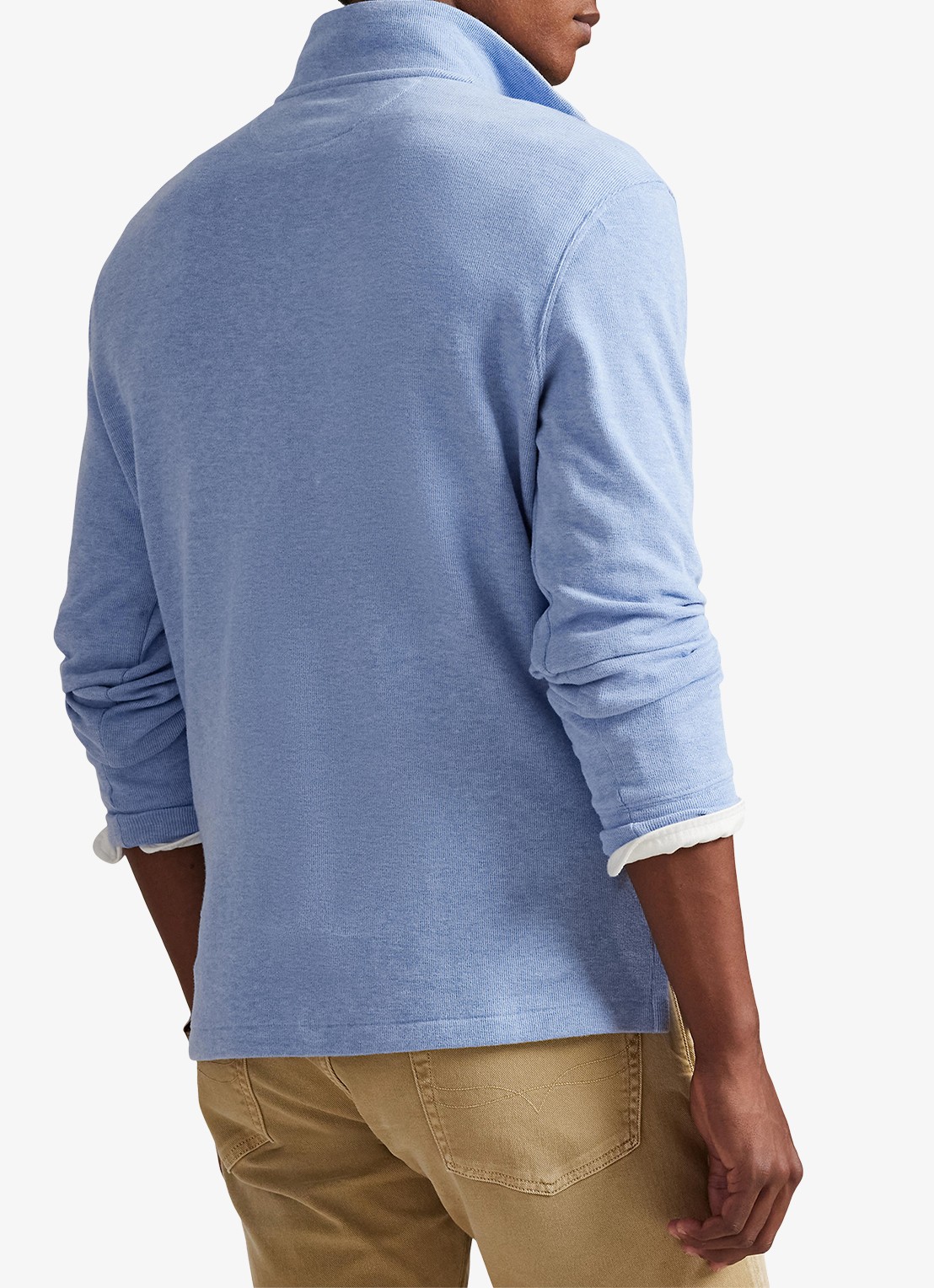 Ralph Lauren Ribgebreide trui met halve rits - achterkant 5 isle heather / lichtblauw