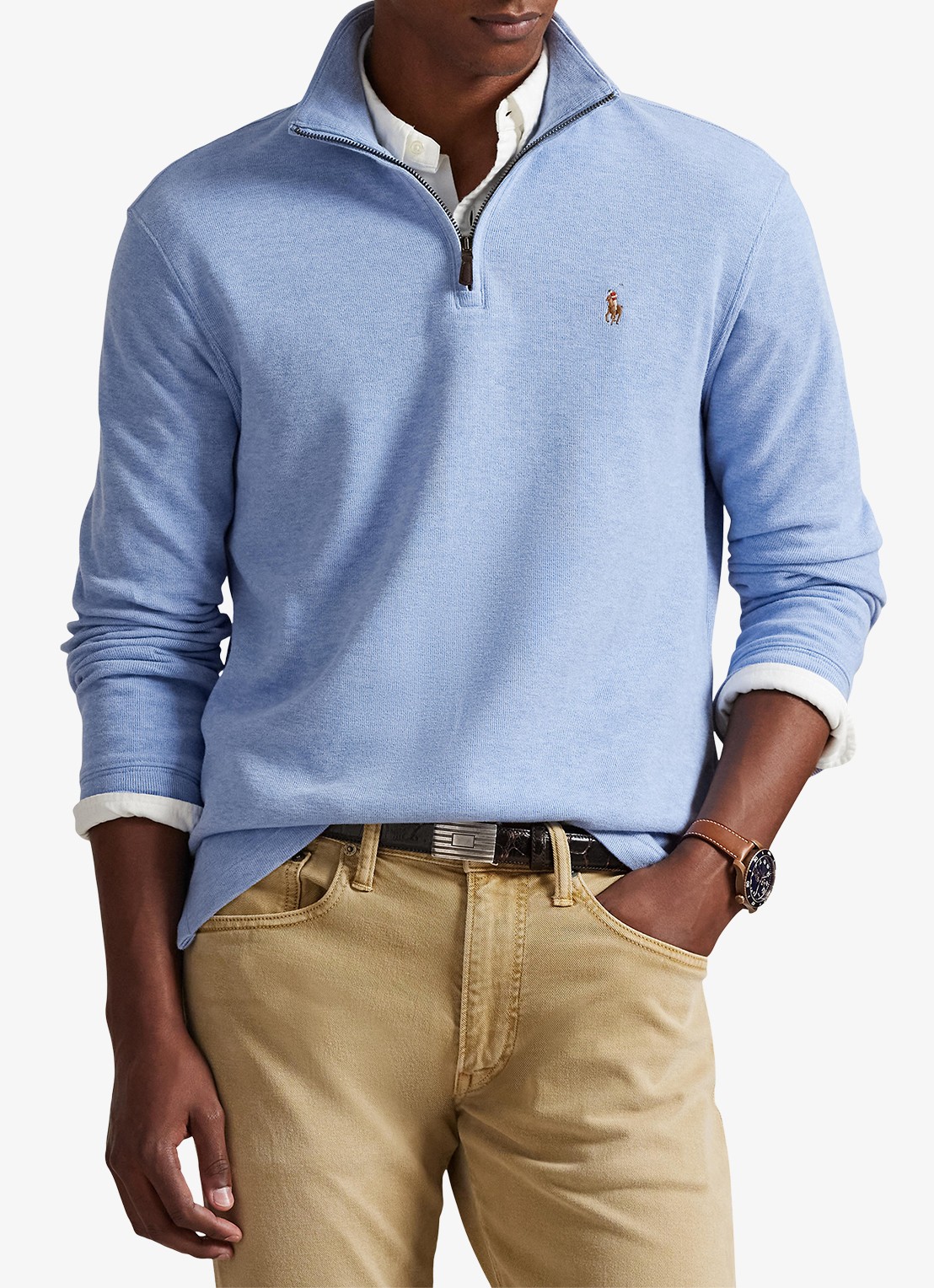 Ralph Lauren Ribgebreide trui met halve rits - detail 3 isle heather / lichtblauw