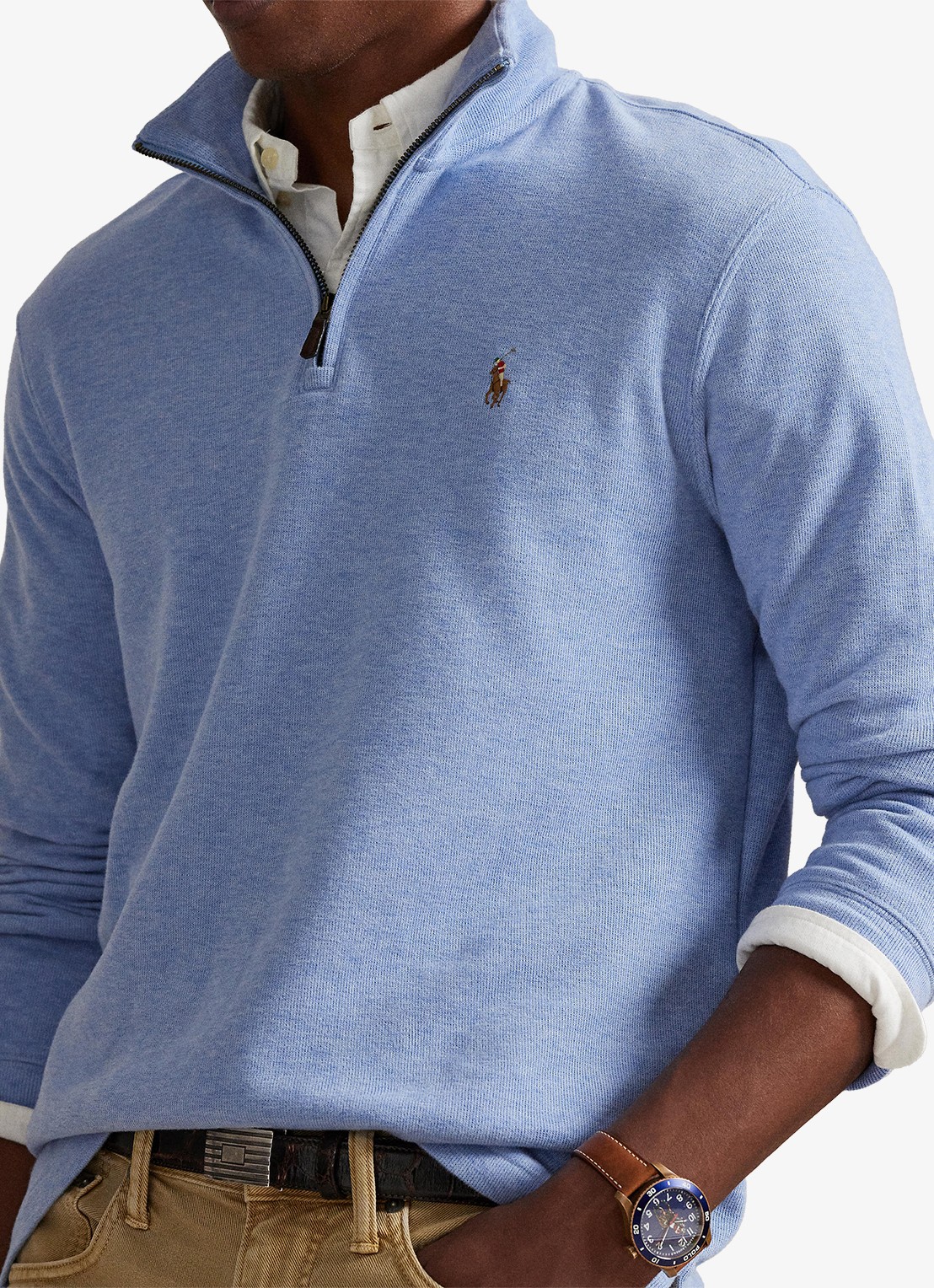 Ralph Lauren Ribgebreide trui met halve rits - detail 4 isle heather / lichtblauw