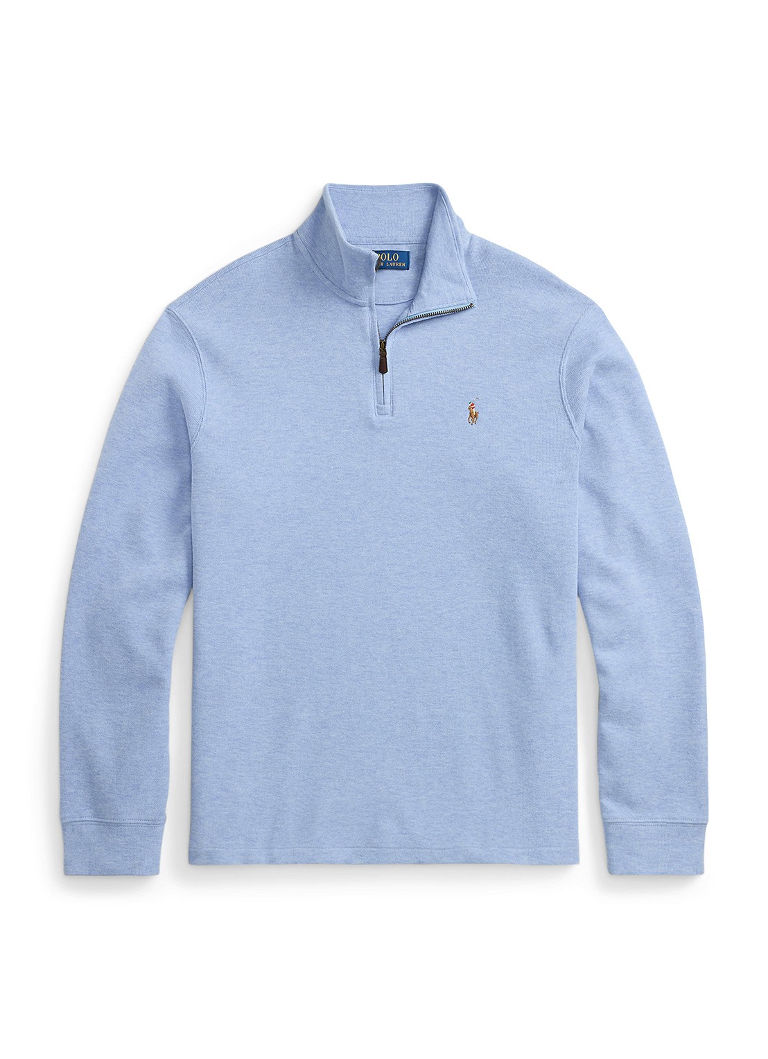 Ralph Lauren Ribgebreide trui met halve rits - voorkant isle heather / lichtblauw