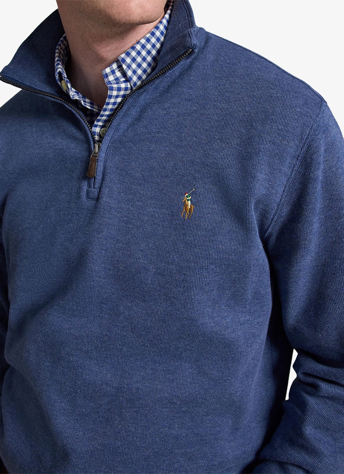 Ralph Lauren Ribgebreide trui met halve rits - detail 5 derby blue heather / blauw