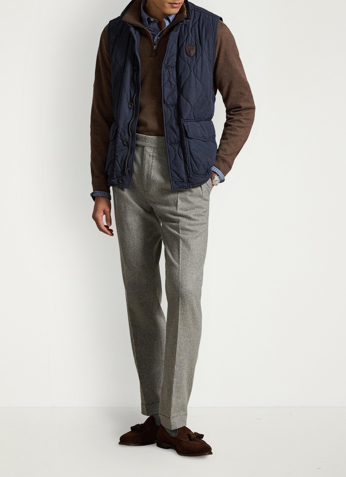 Ralph Lauren Ribgebreide trui met halve rits - detail nutmeg brown heather / bruin