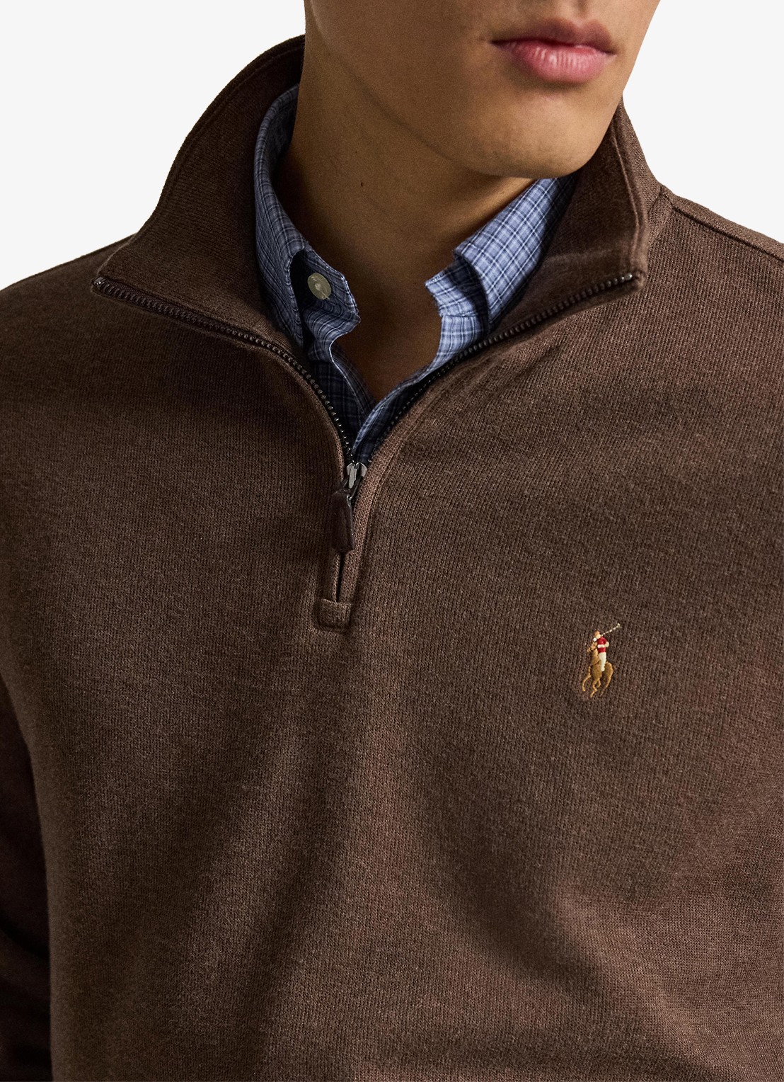 Ralph Lauren Ribgebreide trui met halve rits - detail 2 nutmeg brown heather / bruin