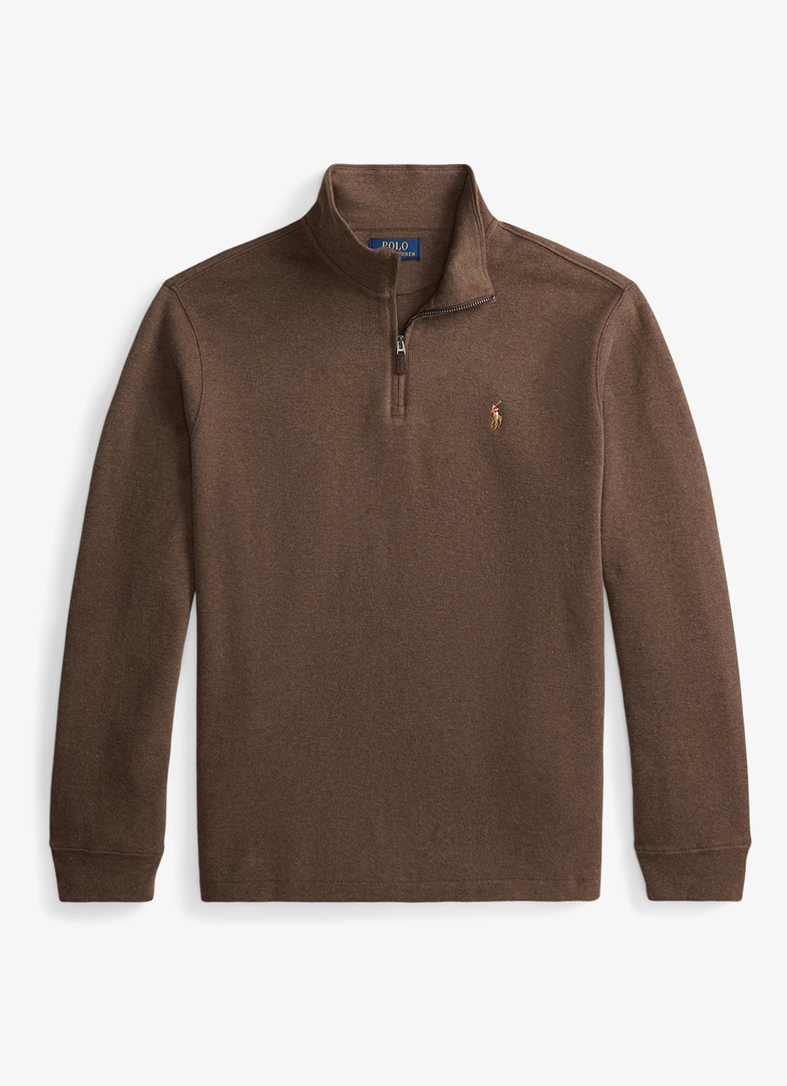 Ralph Lauren Ribgebreide trui met halve rits - voorkant 3 nutmeg brown heather / bruin