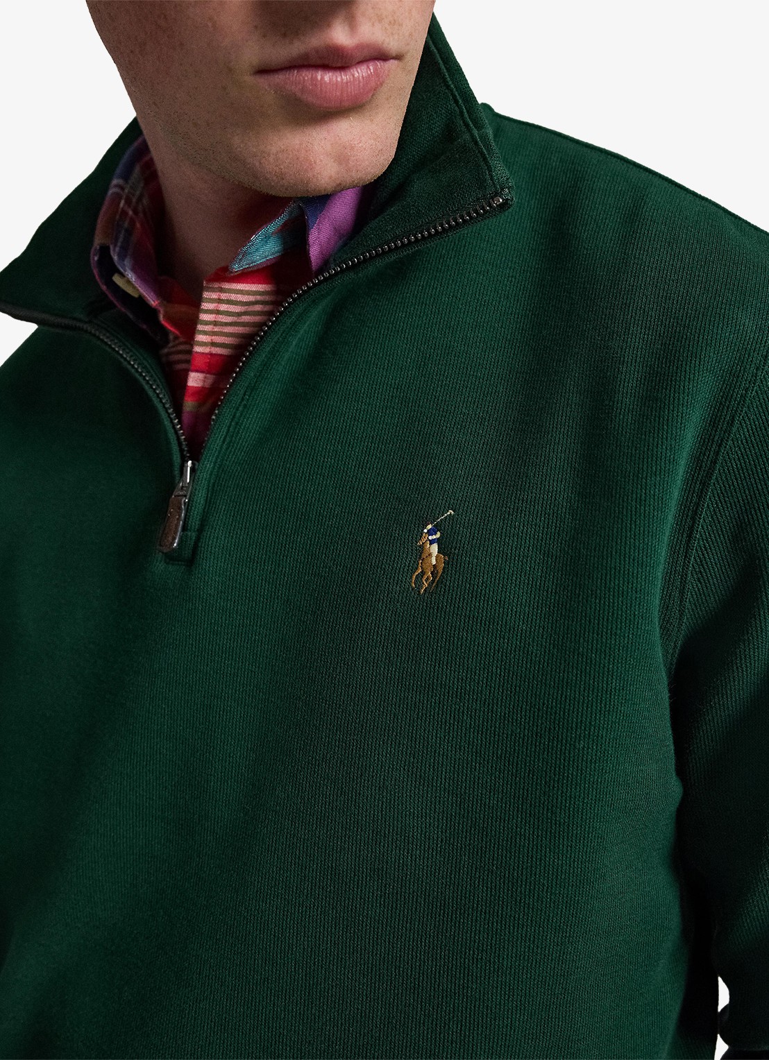 Ralph Lauren Ribgebreide trui met halve rits - detail 2 moss agate / mosgroen