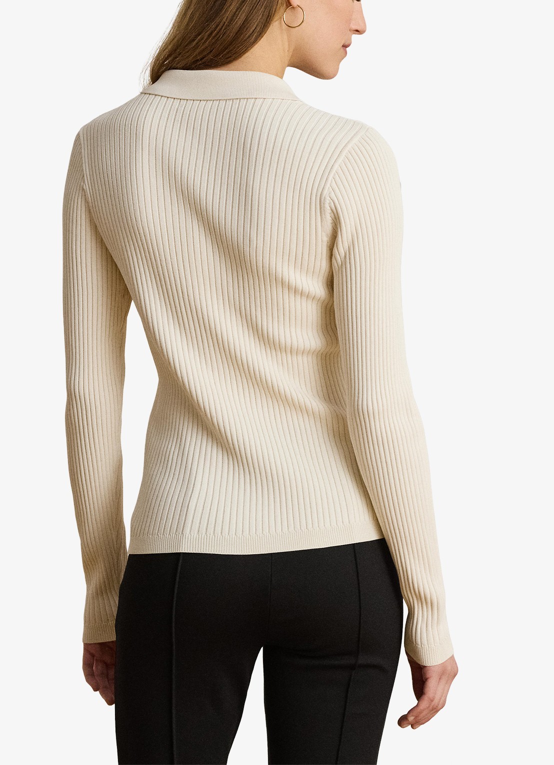 Ralph Lauren Ribgebreide trui met opgestikte zakken - achterkant 3 mascarpone crème / crème