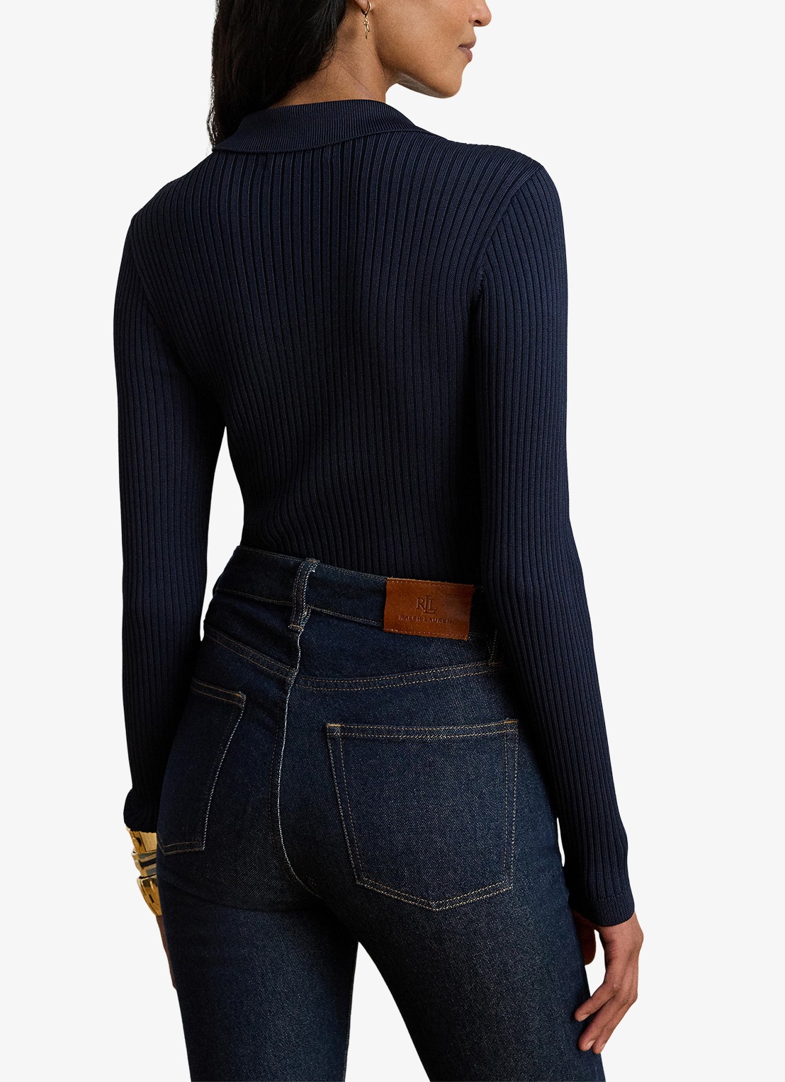 Ralph Lauren Ribgebreide trui met opgestikte zakken - achterkant 5 lauren navy / blauw
