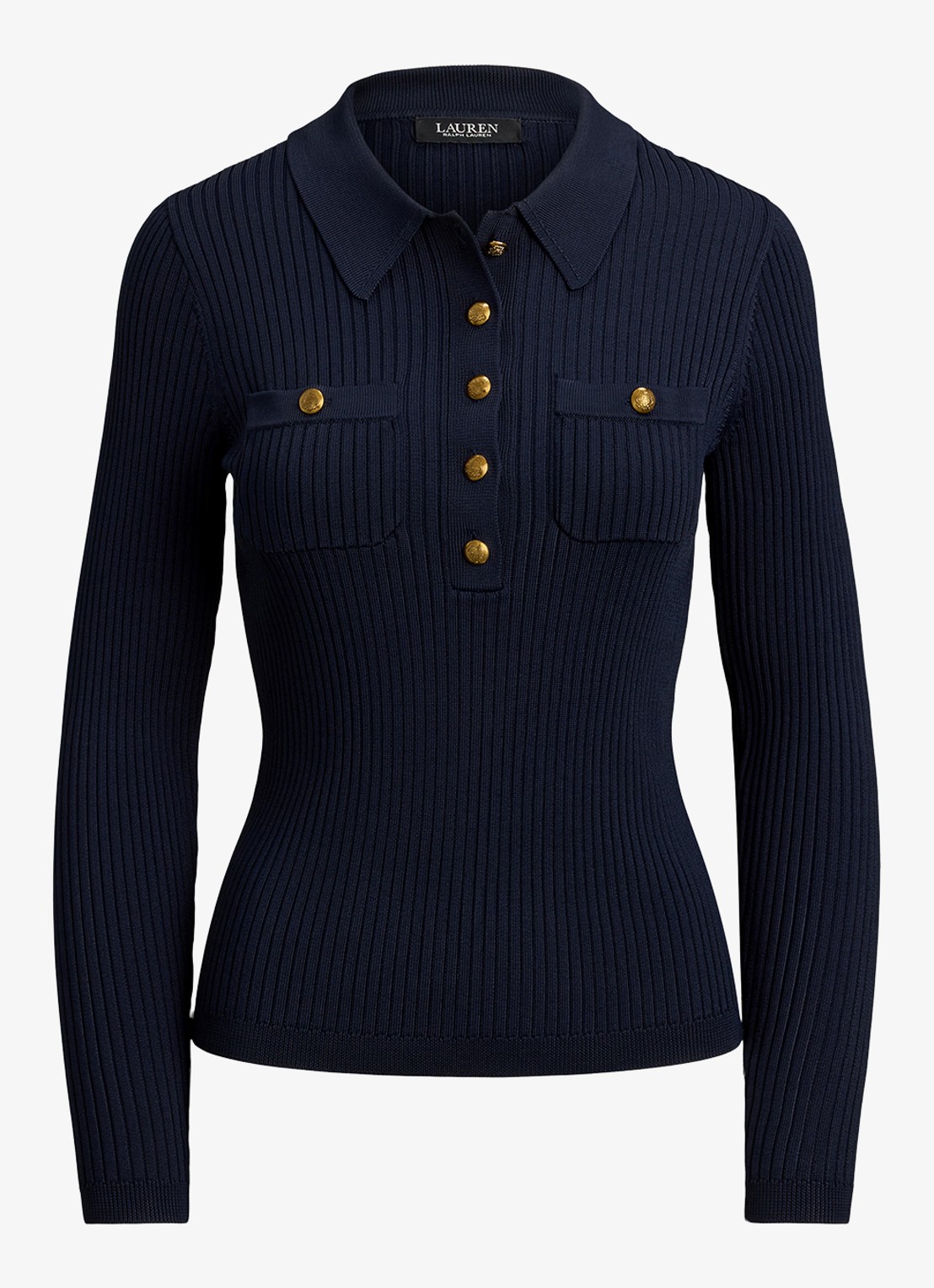Ralph Lauren Ribgebreide trui met opgestikte zakken - voorkant lauren navy / blauw