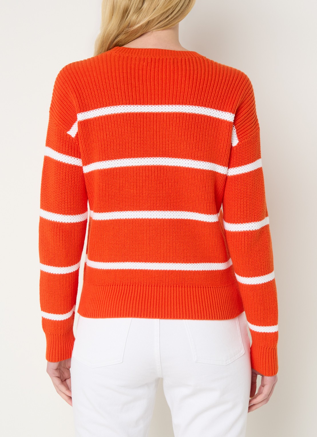 Ralph Lauren Ribgebreide trui met streepprint - achterkant 3 oranjerood