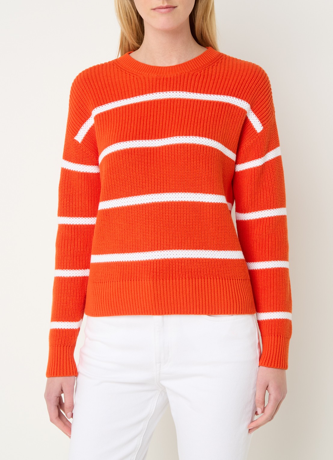 Ralph Lauren Ribgebreide trui met streepprint - detail 4 oranjerood