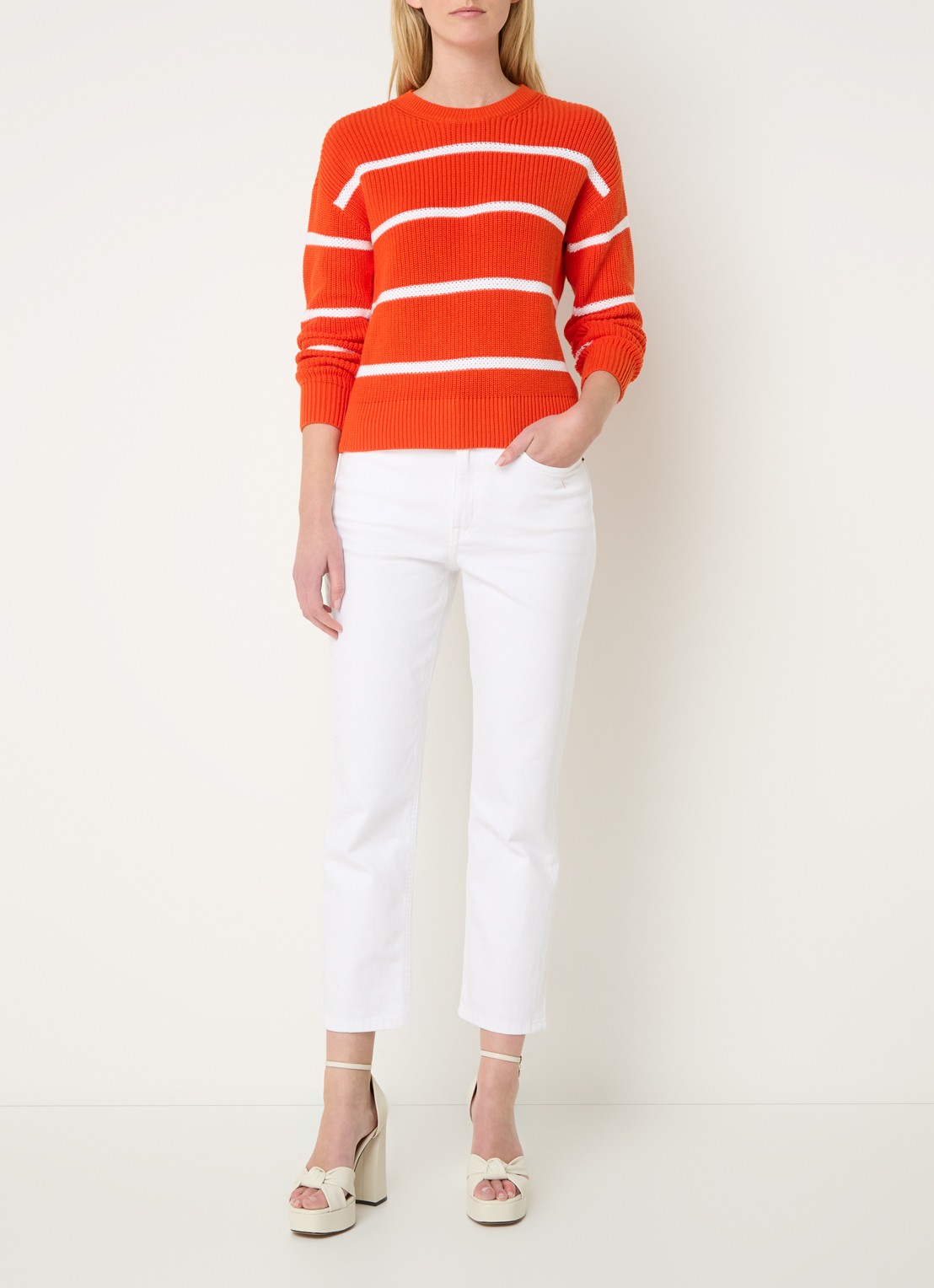 Ralph Lauren Ribgebreide trui met streepprint - voorkant 2 oranjerood