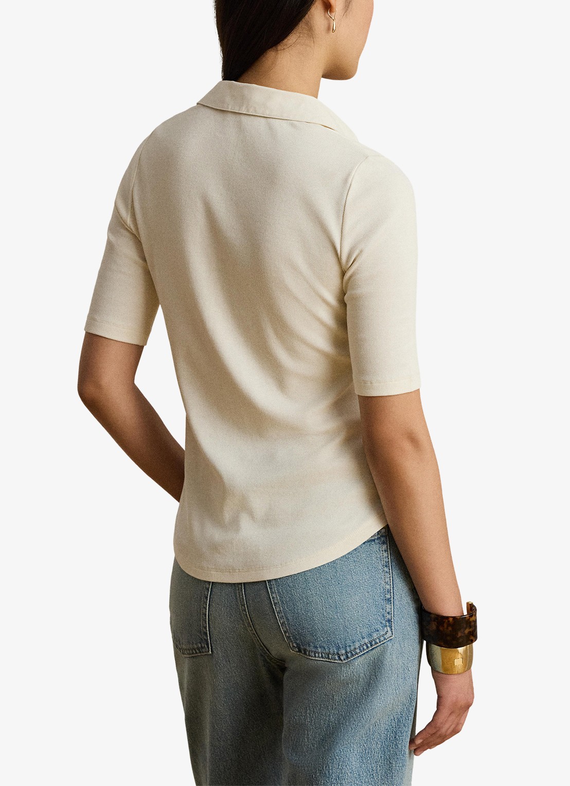 Ralph Lauren Ribgrebreide top met borstzakken - achterkant 5 mascarpone crème / crème