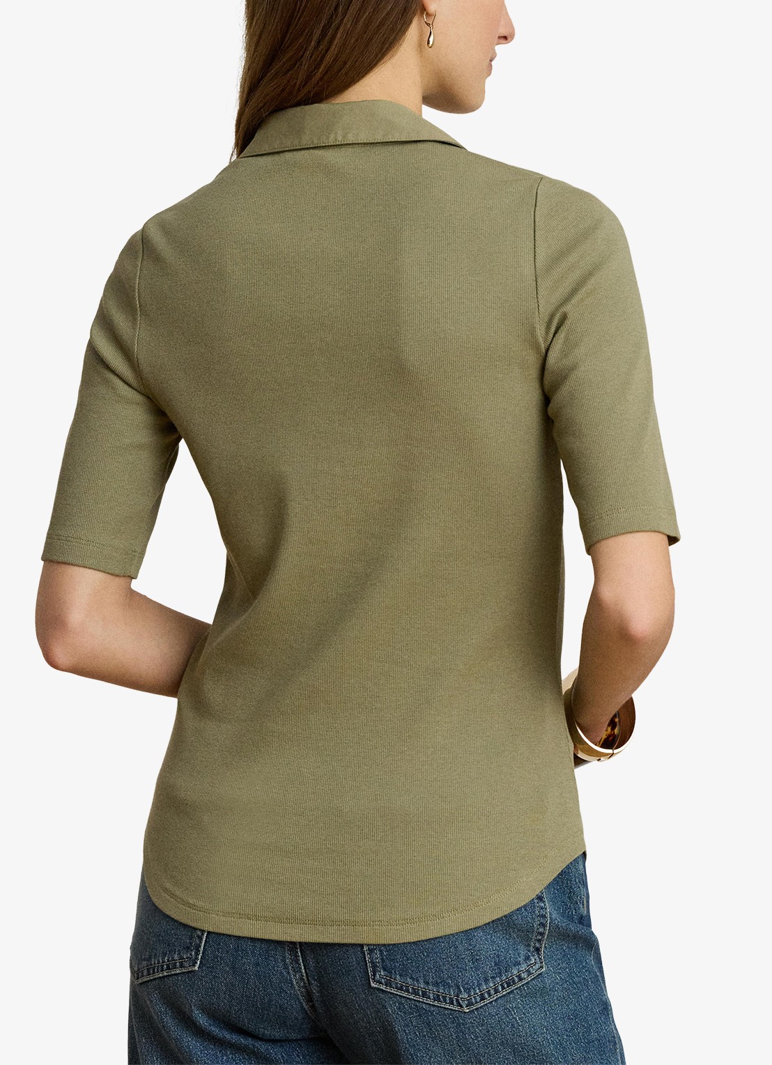 Ralph Lauren Ribgrebreide top met borstzakken - achterkant light agave / groen