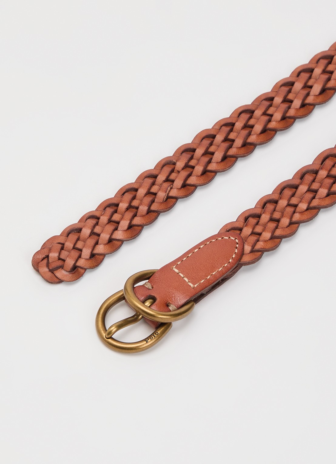 Ralph Lauren Riem van leer met gevlochten detail  - detail 2 cognac
