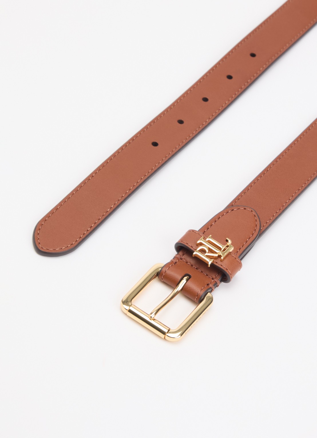 Ralph Lauren Riem van leer met logo - detail roestbruin