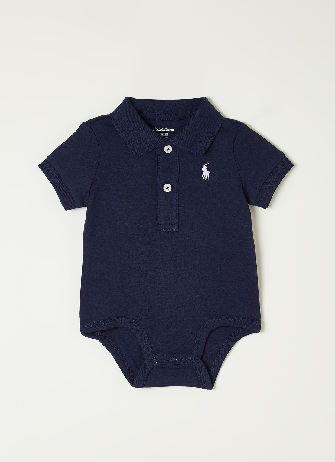 Ralph Lauren Romper met polokraag en logoborduring - voorkant blauw