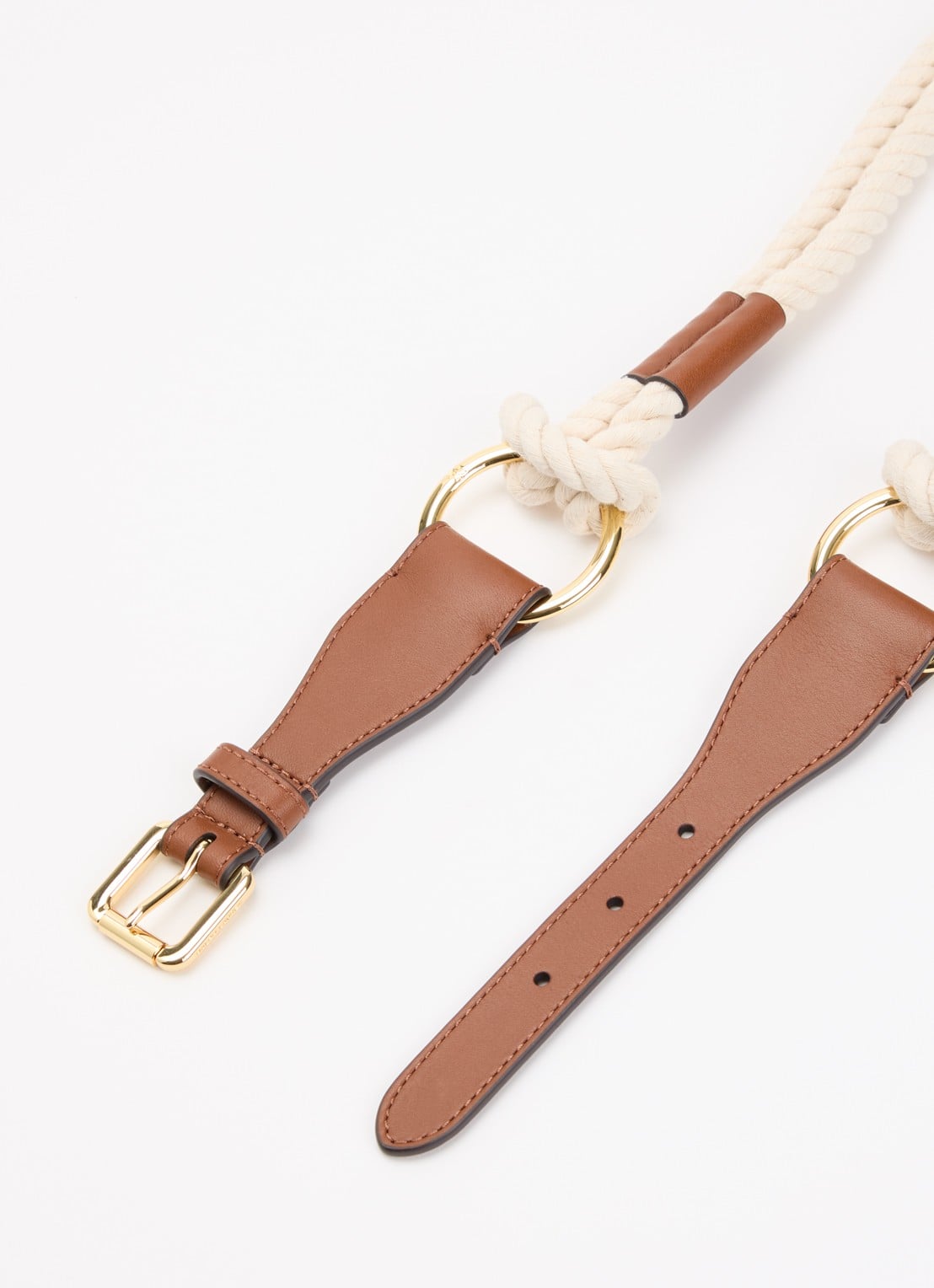 Ralph Lauren Rope riem met leren details - detail 2 creme