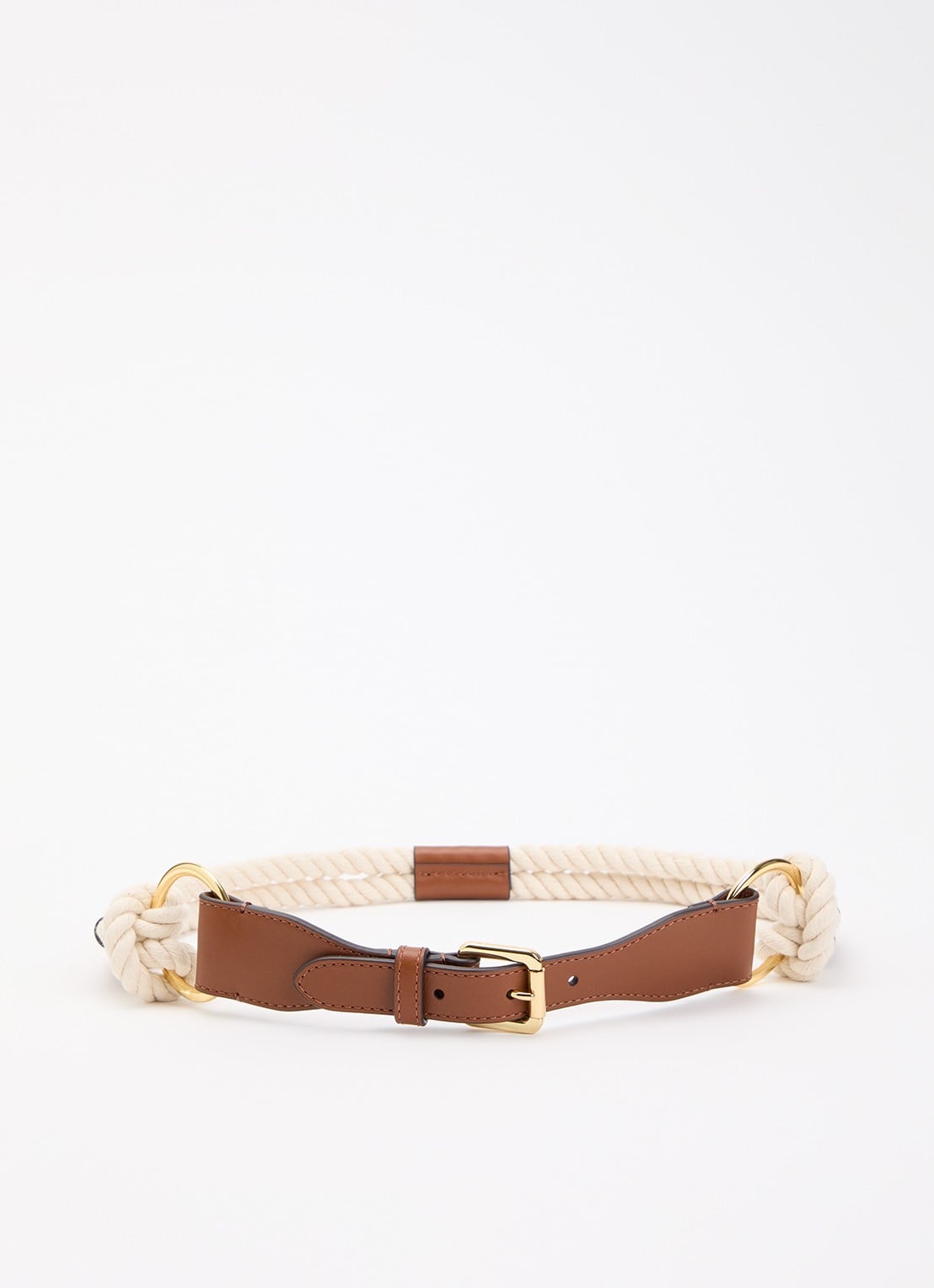 Ralph Lauren Rope riem met leren details - voorkant creme