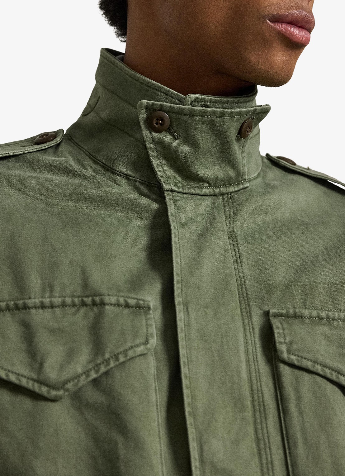 Ralph Lauren Satinet veldjas met opgestikte zakken en trekkoord - detail 2 mint olive washed / olijfgroen